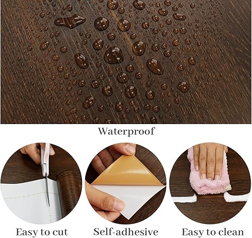 Miniatura 4 de VaryPaper Papel de contacto de madera marrón oscuro de 15.7 x 78.7 pulgadas, papel tapiz texturizado de madera, papel de contacto para encimera,