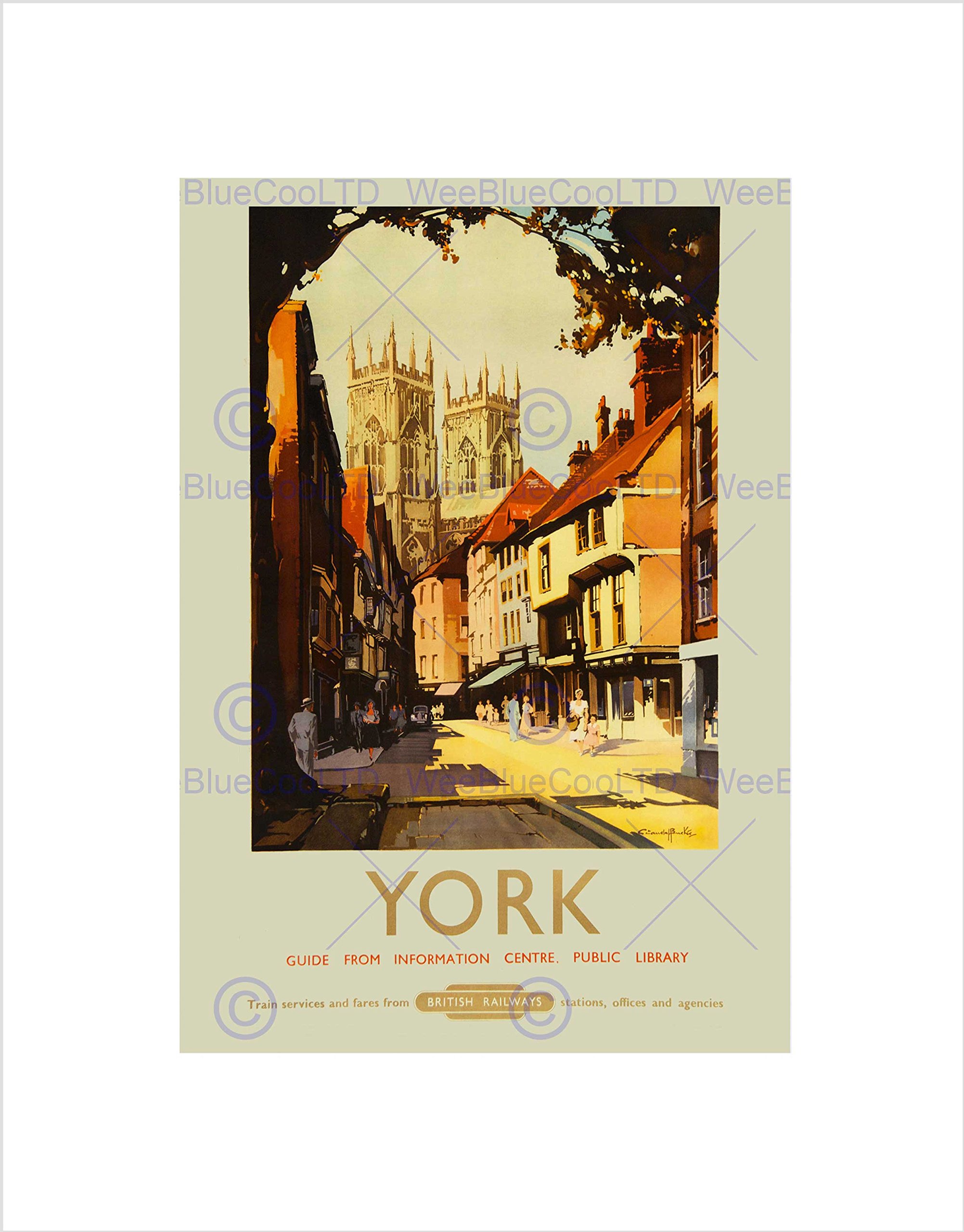 Wee Blue Coo Travel York England UK Cathedral Minster Shambles Rail Train Art Wall Art Print