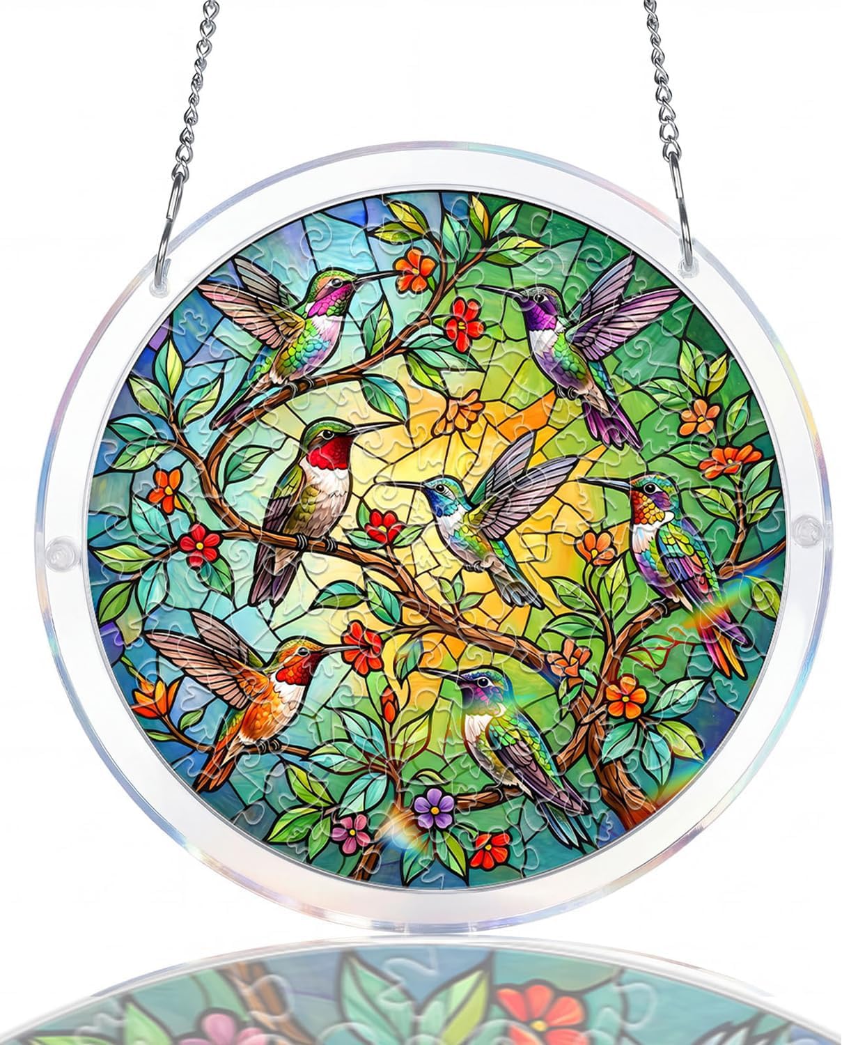 Tree Bird Acrylic Jigsaw Puzzles Suncatcher, 8.9 Inch Window Hanging Suncatcher Acrylic Puzzle, DIY Home Decor Art Gift