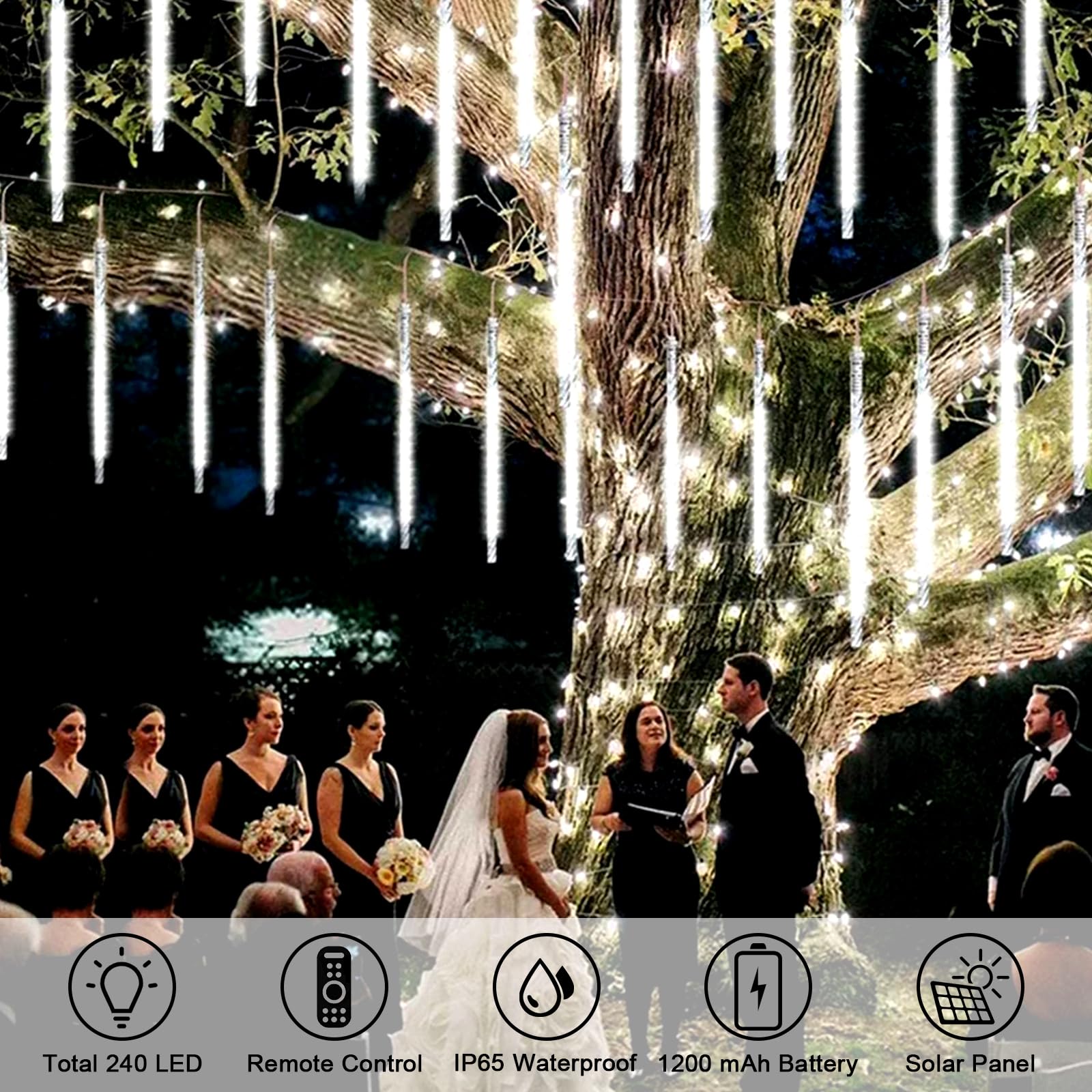 OPAHUTER Solar Meteor String Lights With Remote, 240 LEDs Falling Rain - Image 4