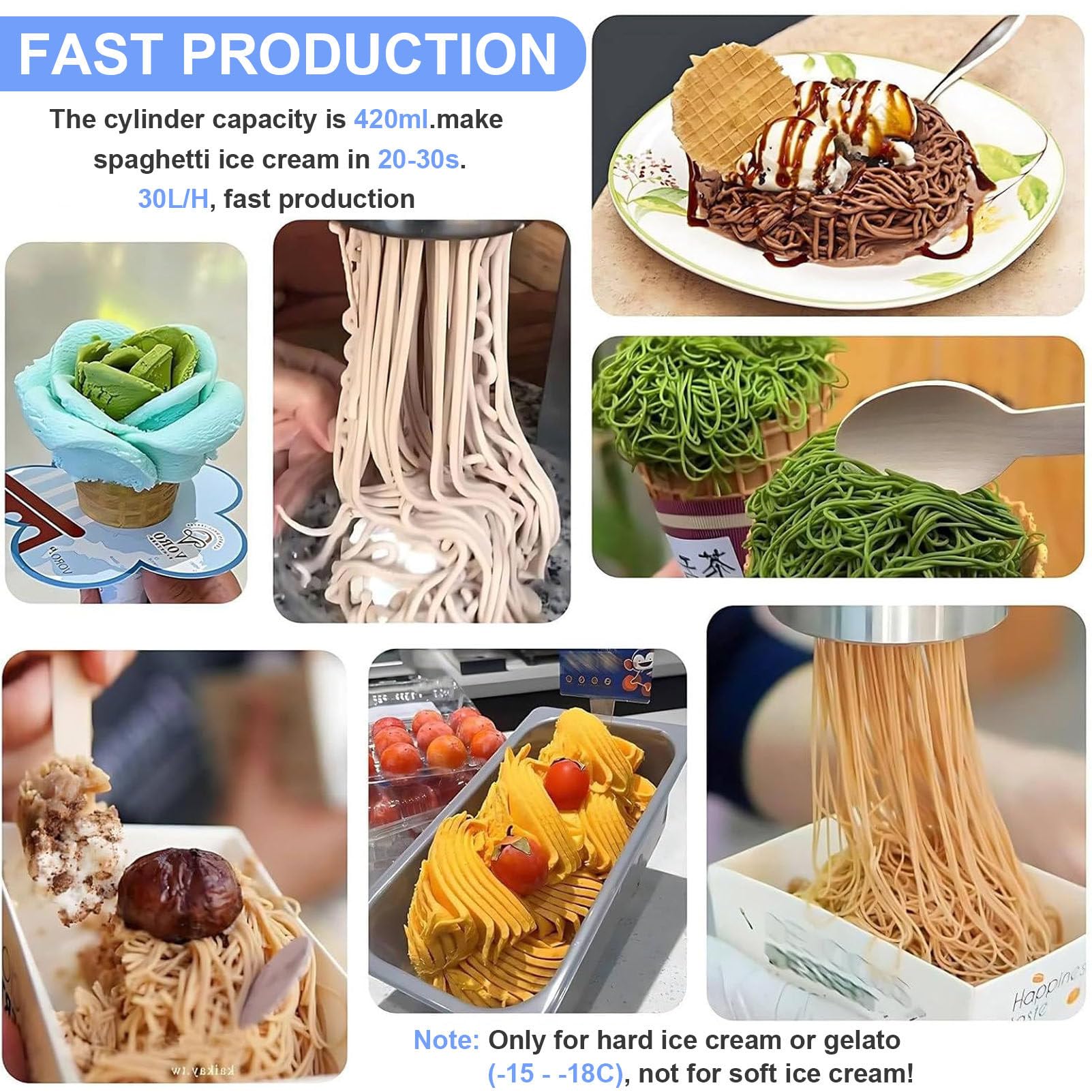 Komercyjna maszyna do lodów spaghetti z 4 formami kształtowymi komercyjna maszyna do robienia makaronu do lodów, 28-30 l/h