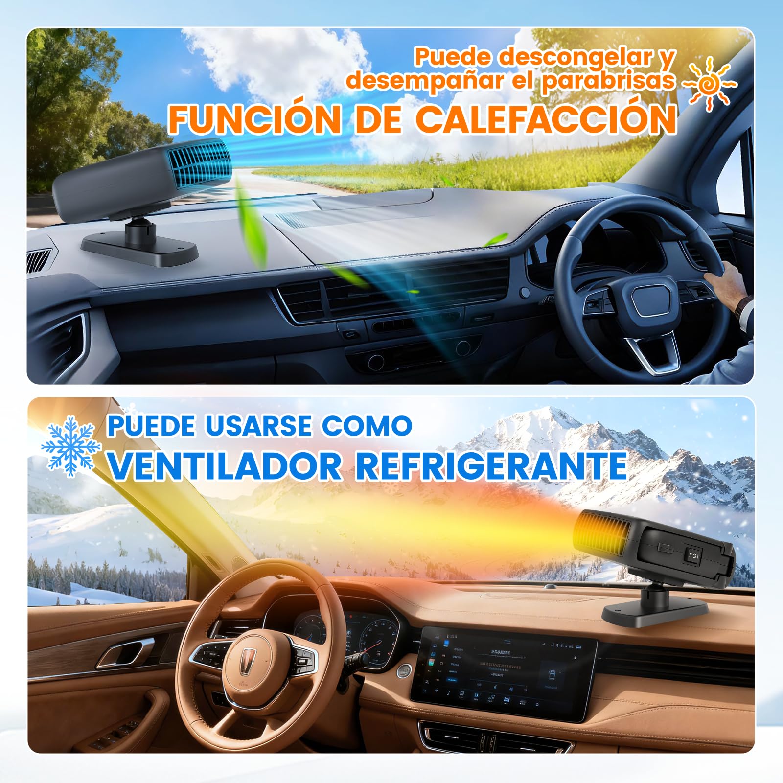 Blytra Calentador Coche 12V 200W, Calentador para Coche Encendedor 12V con Función Calefacción/Ventilación, Rápido Descongelador 360° para Coches y Furgonetas, Negro, 1 — view 6