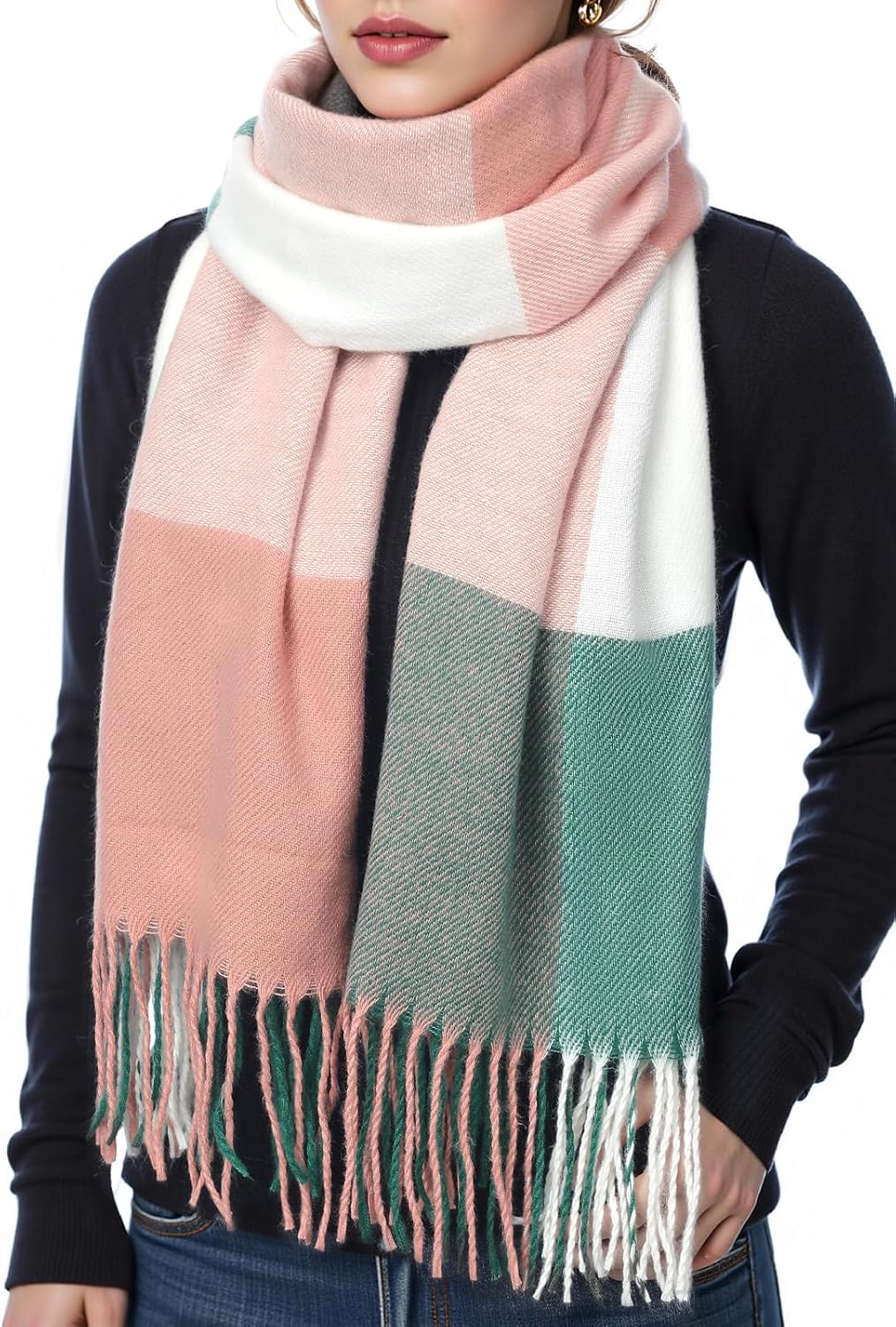 fauson Winter Scarf for Women Oversized Plaid, Soft Warm Shawl Wrap