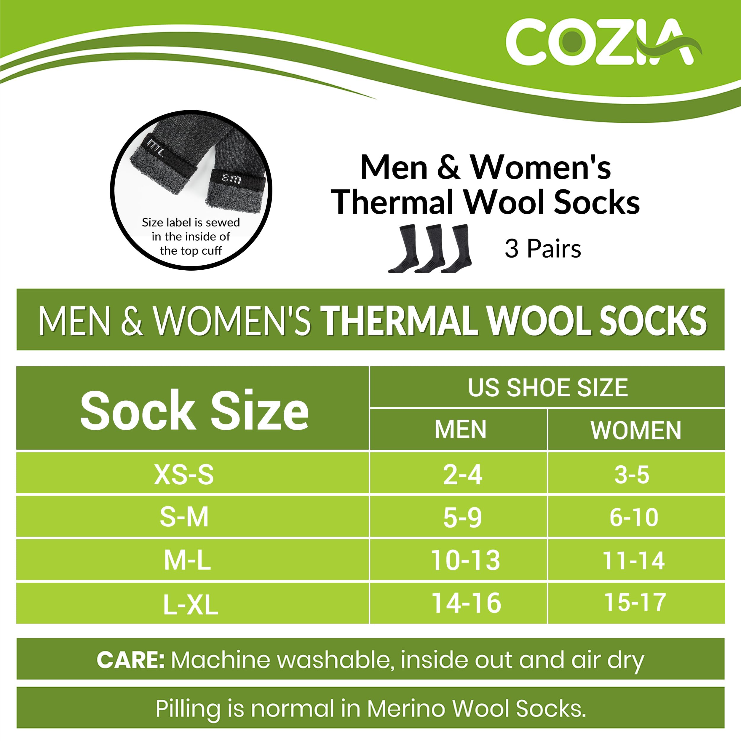 COZIA Merino Wool Socks for Men and Women Warm thermal Boot Hiking Socks 3 Pairs