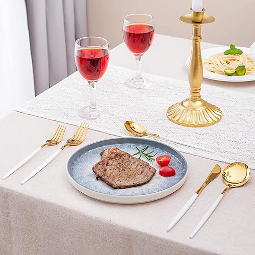 Miniatura 7 de Juego de cubiertos de acero inoxidable de 40 piezas, color oro blanco, para 8 personas, incluye tenedores, cucharas, cuchillos, utensilios para el