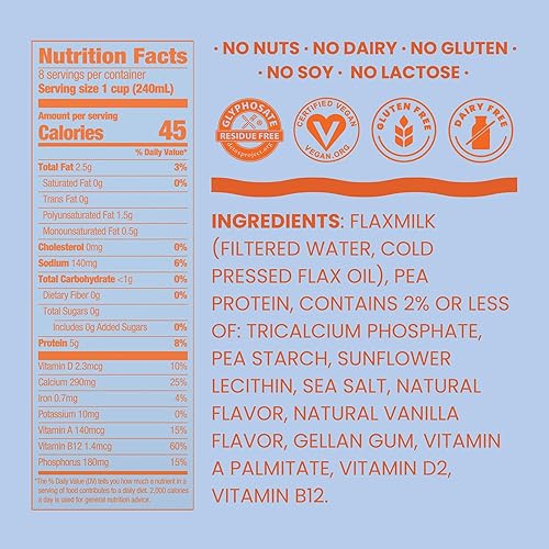 Miniatura 2 de Good Karma Unsweetened Vanilla Flaxmilk +Protein, 64 Ounce, 5g Plant Protein + 1200mg Omega-3 Per Serving, Plant-Based Non-Dairy Milk Alternative
