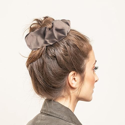 Miniatura 4 de 6 coleteros de seda satinada para mujeres y niñas, coleteros grandes para cabello grueso, rizado, largo, color marrón y negro, bandas elásticas