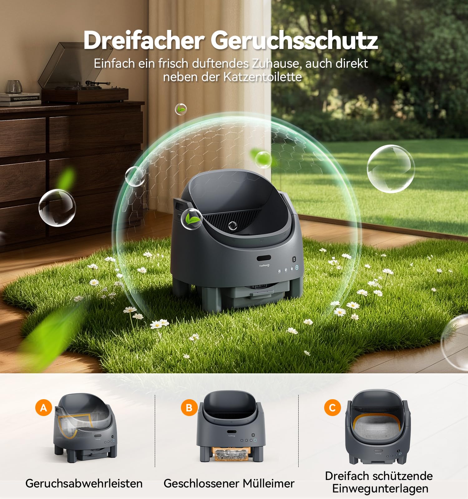 FEELNEEDY Katzenklo Selbstreinigend, Elektrisches Katzenklo mit Geruchsneutralisierungssystem für Katzen 1-15kg, APP-Steuerung & Mehrfache Sensor-Sicherheit, Verstellbare Eintrittshöhe