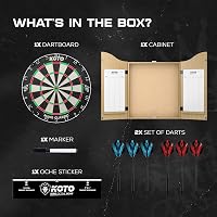KOTO darts Komplett Darts Szekrény Szett - Tölgyfa Dartscenter 2 Készlet Nyíllal, Dobóvonallal és Pontozótáblával, 54x68 cm 5