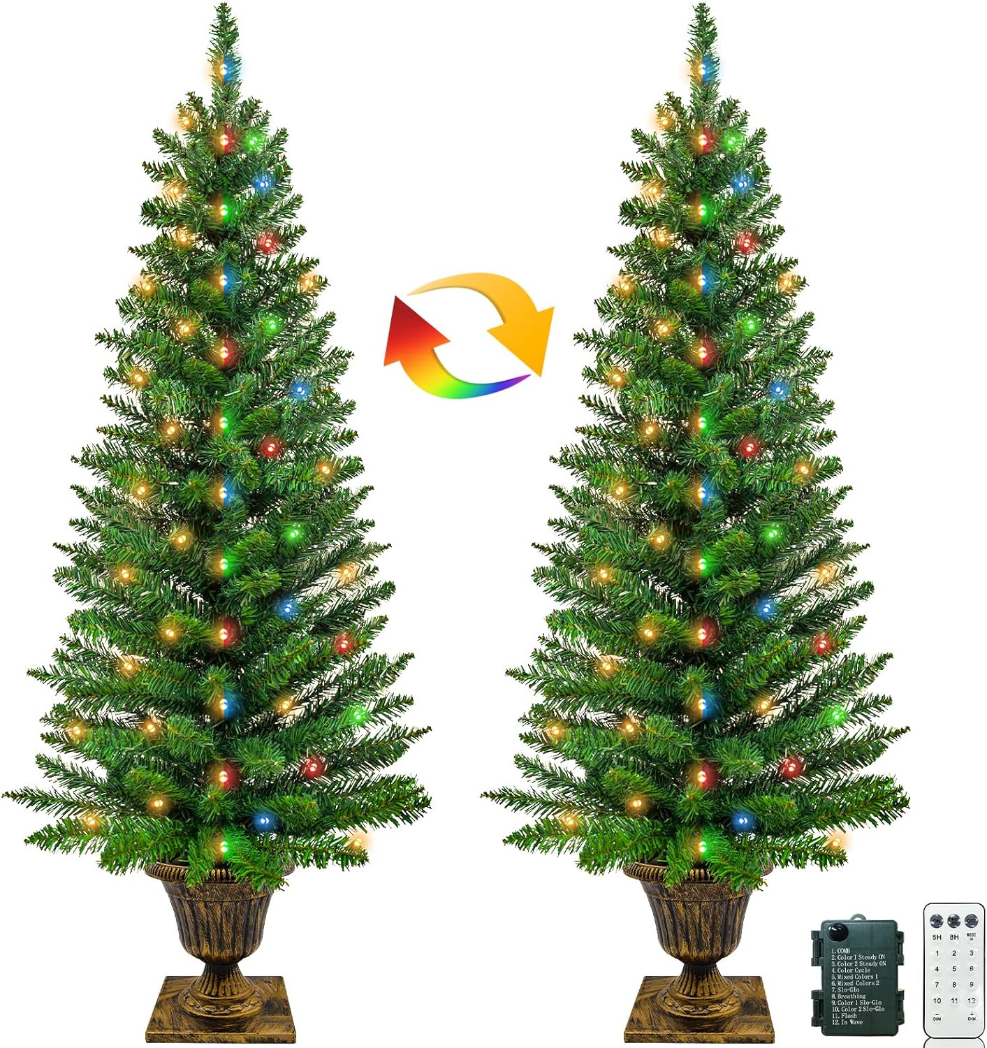 4 Ft 2 Pack Potted Artificial Christmas Tree for Entrance