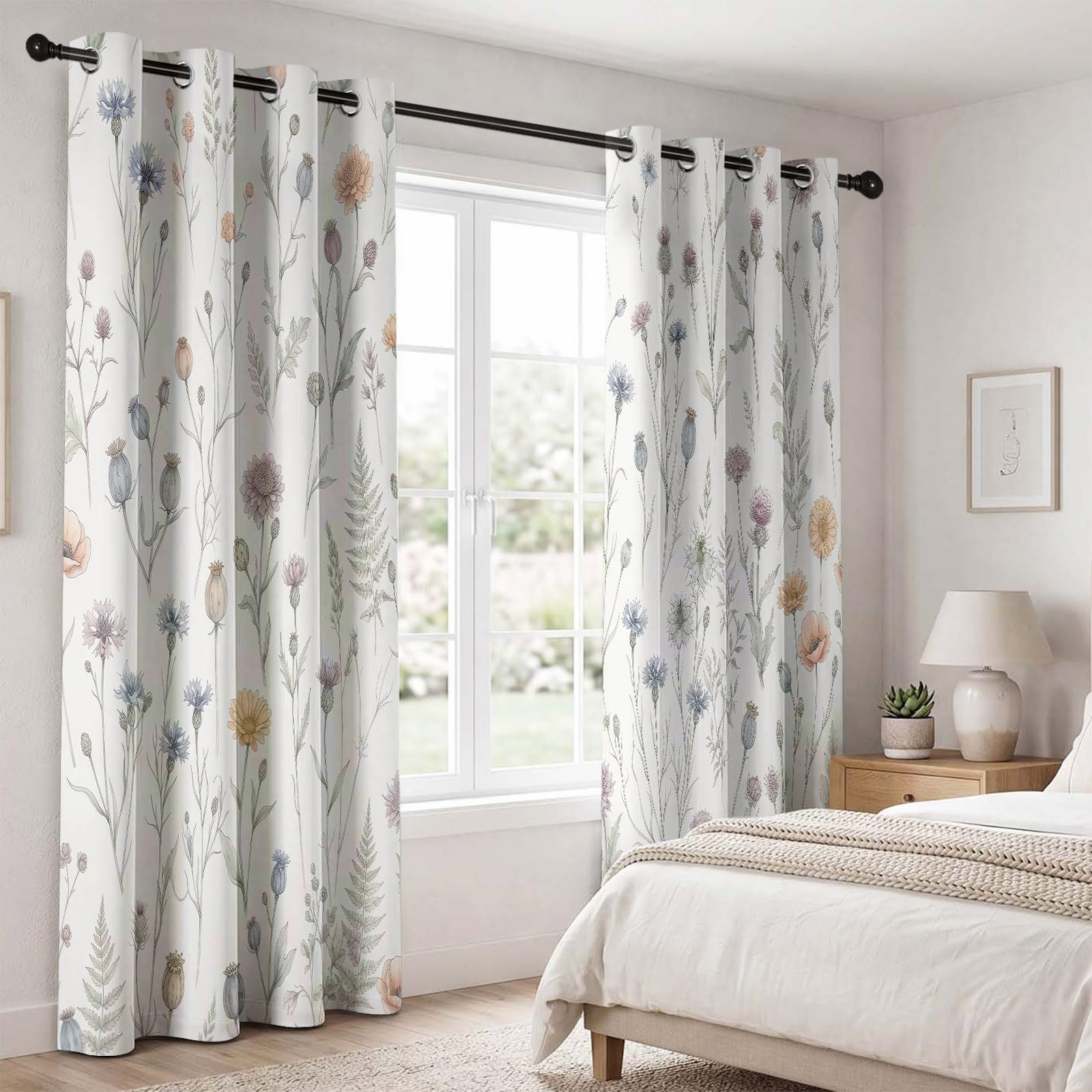 Kwiatowa termiczna zasłona zaciemniająca kwiatowy cieniowany akwarela shabby szykowna dekoracja salonu zasłony zaciemniające do sypialni, wystrój okna 70 l x 240 H cm (2 panele), beżowy