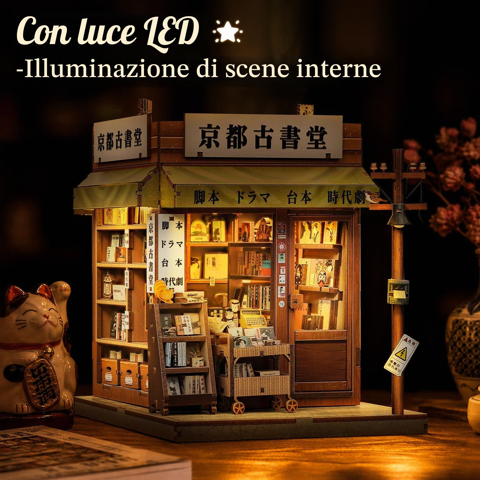 Fsolis Book Nook Japan Kit Antiquariato di Kyoto Puzzle 3D in legno