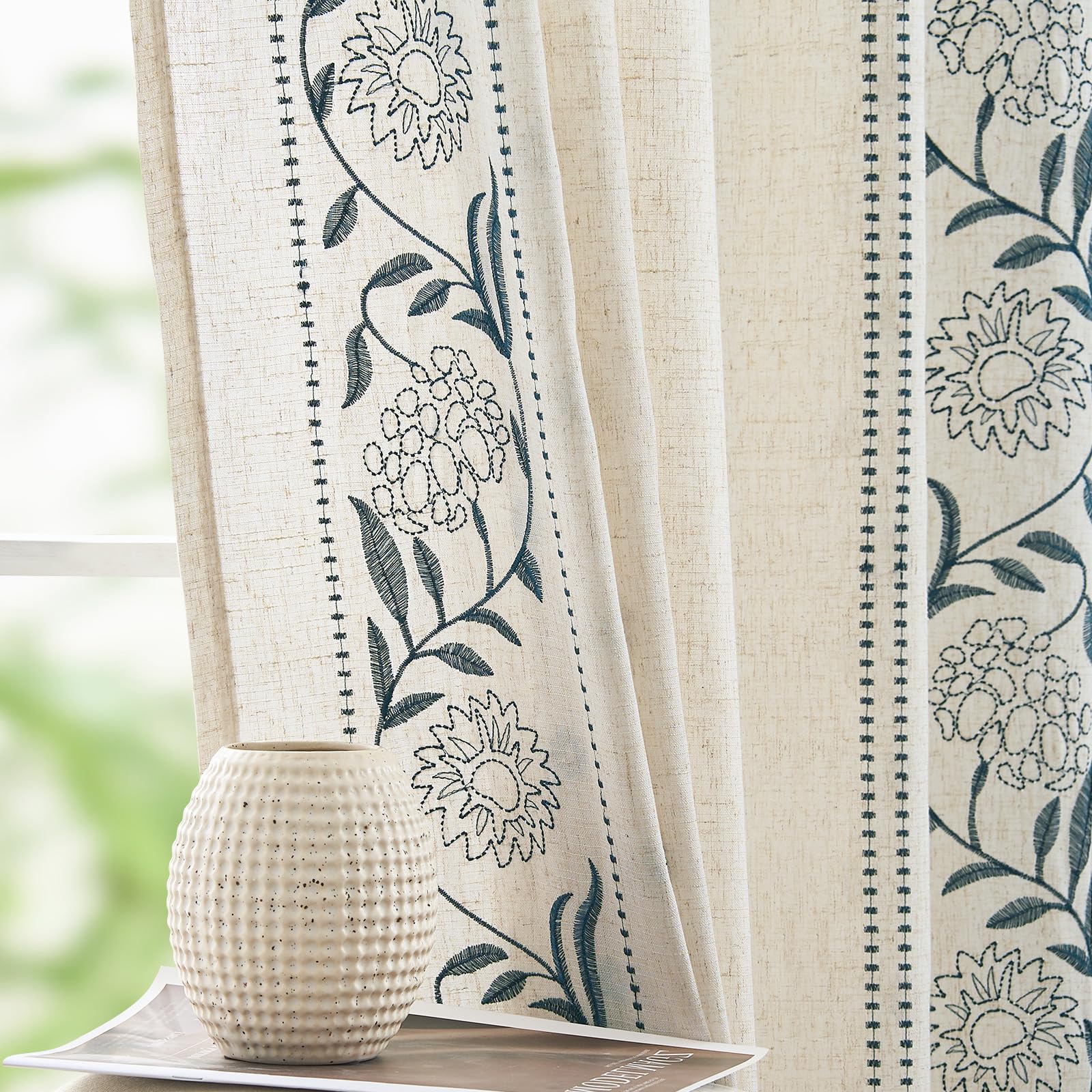 Amazon.com: jinchan Blue Floral Linen Curtains for Living Room 84