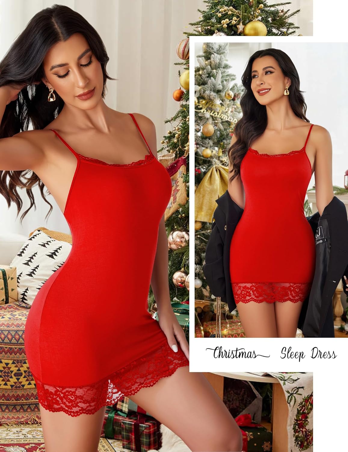 Avidlove Nightgowns for Women Sexy Lace Trim Mini Slip Dress Modal Sleepwear Babydoll Lingerie Nightdress - Image 2