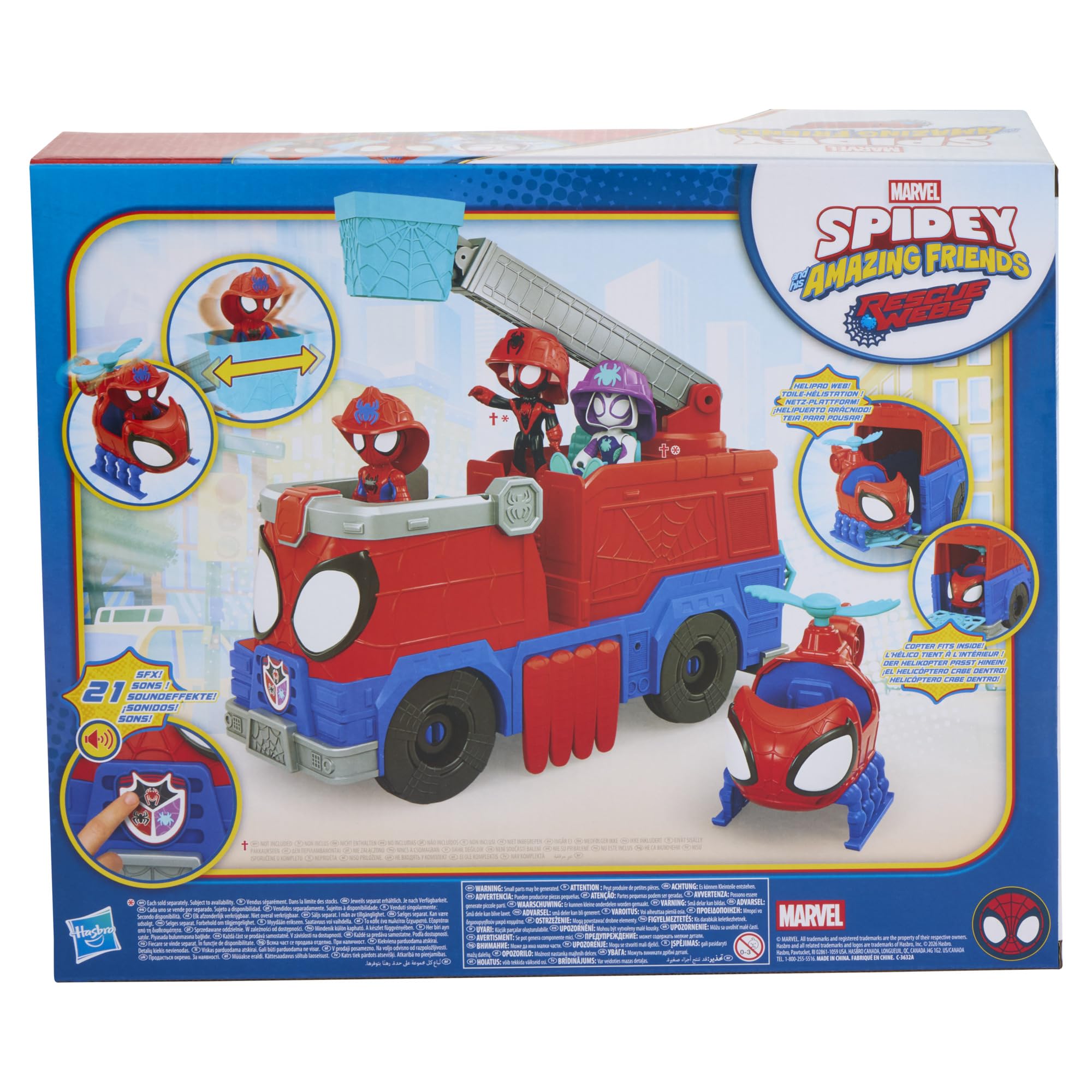 Hasbro Marvel, Spidey e i Suoi Fantastici Amici, Camion dei Pompieri Rescue-Webs, Action Figure e Veicolo