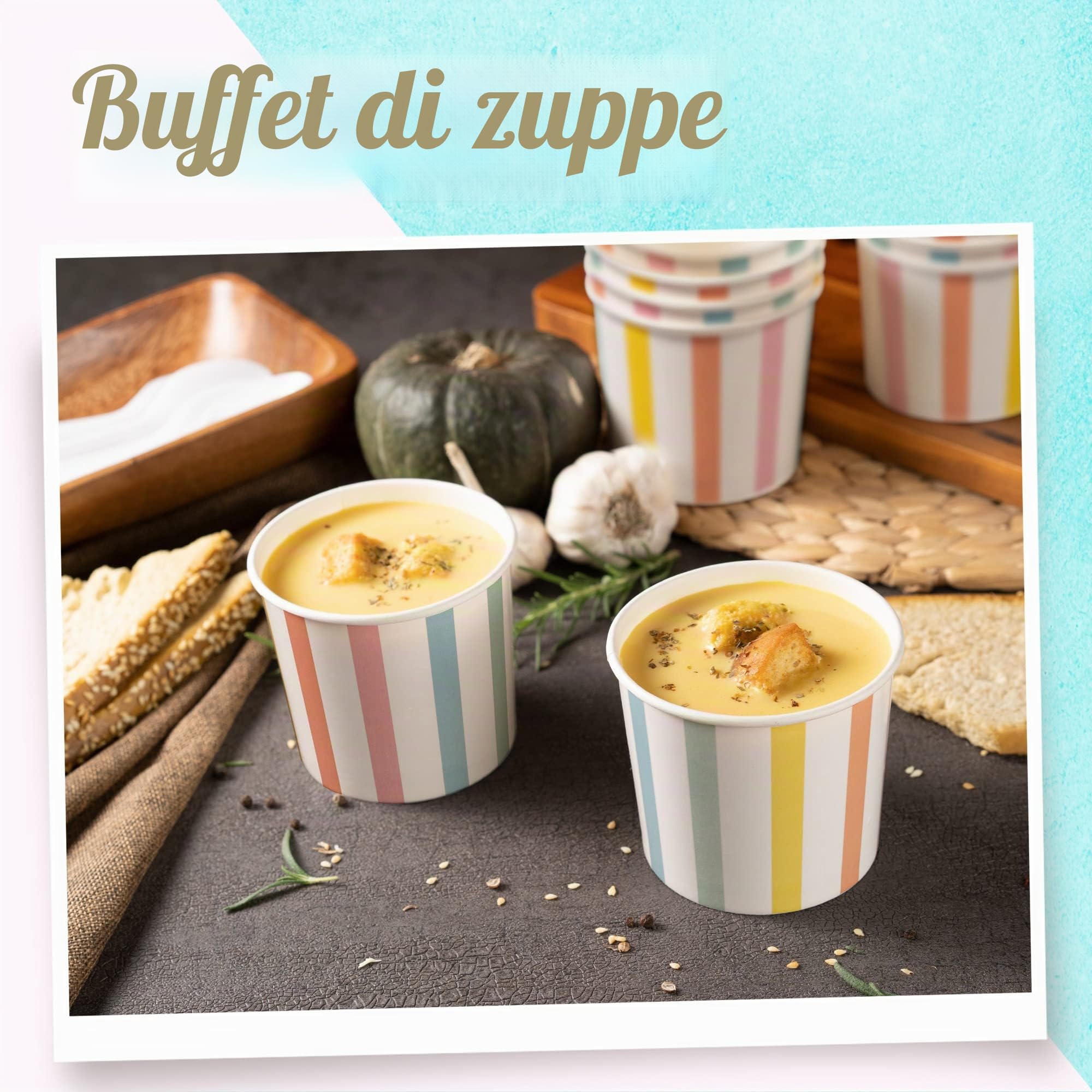 MATICAN Bicchieri di carta per gelato, 50 ciotole da dessert usa e getta da 325 ml, per cibi caldi o freddi, forniture per feste da 325 ml, tazze per gelato, yogurt congelato, zuppe, strisce pastello