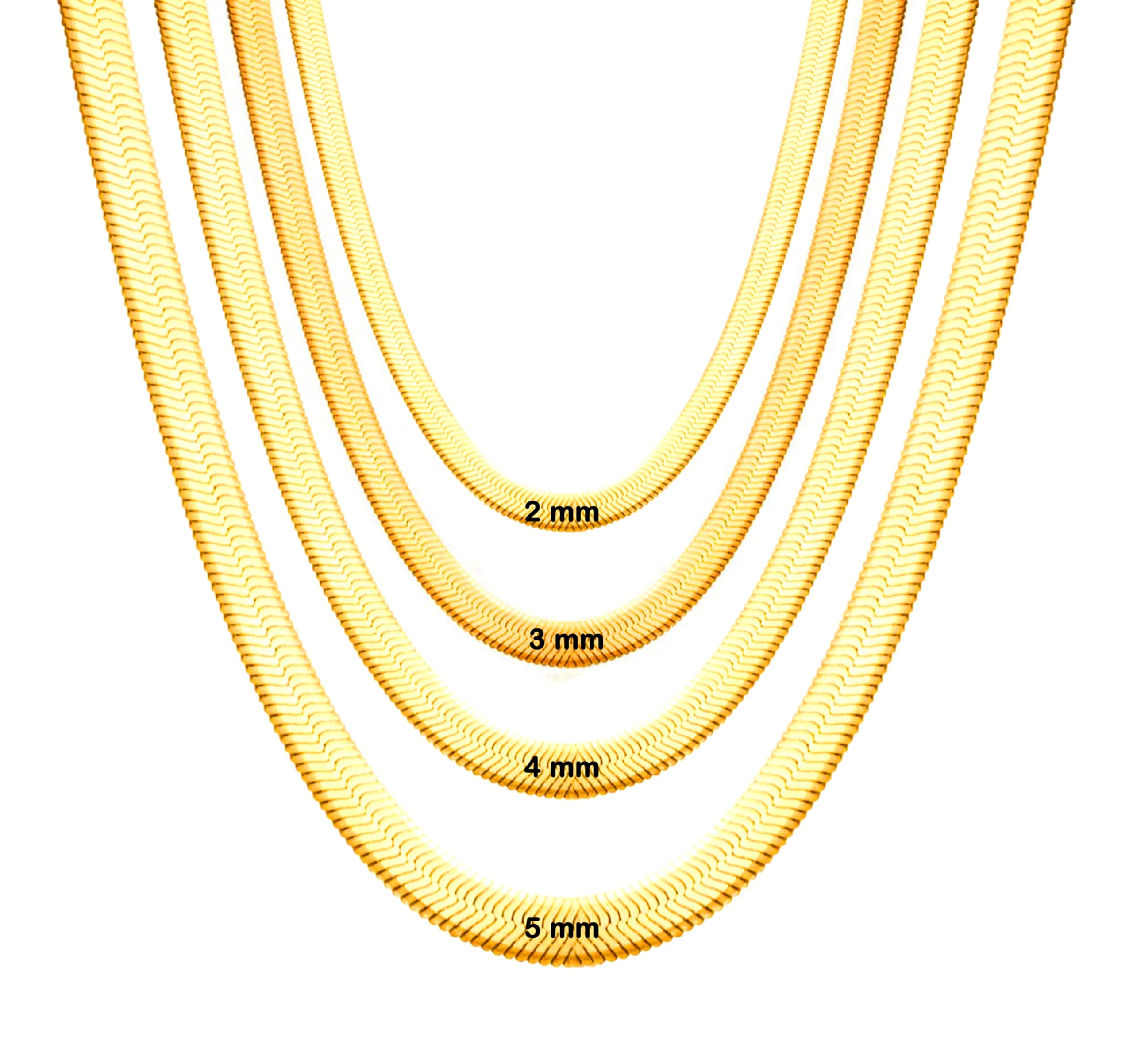 Only faith Collar Plano de Serpiente Acero Inoxidable Dorado y Plateado 2mm / 3mm / 4mm / 5mm Mujer Gargantilla Cadena corta Plana De Espiga Gruesa Para Mujeres largo 45 cm