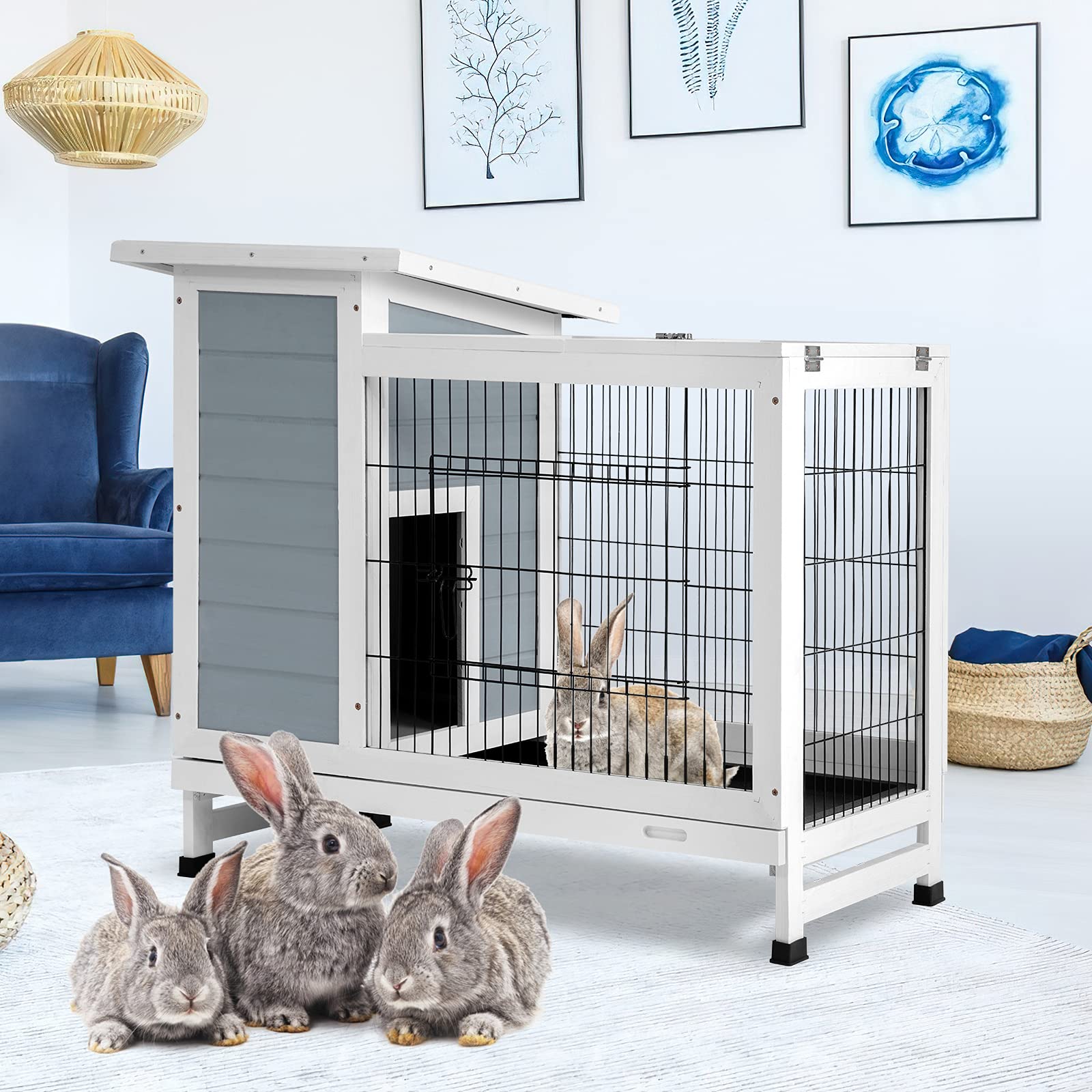 Buy Aoxun 2 Story Rabbit Cage Indoor Outdoor Bunny Hutch Guinea Pig
