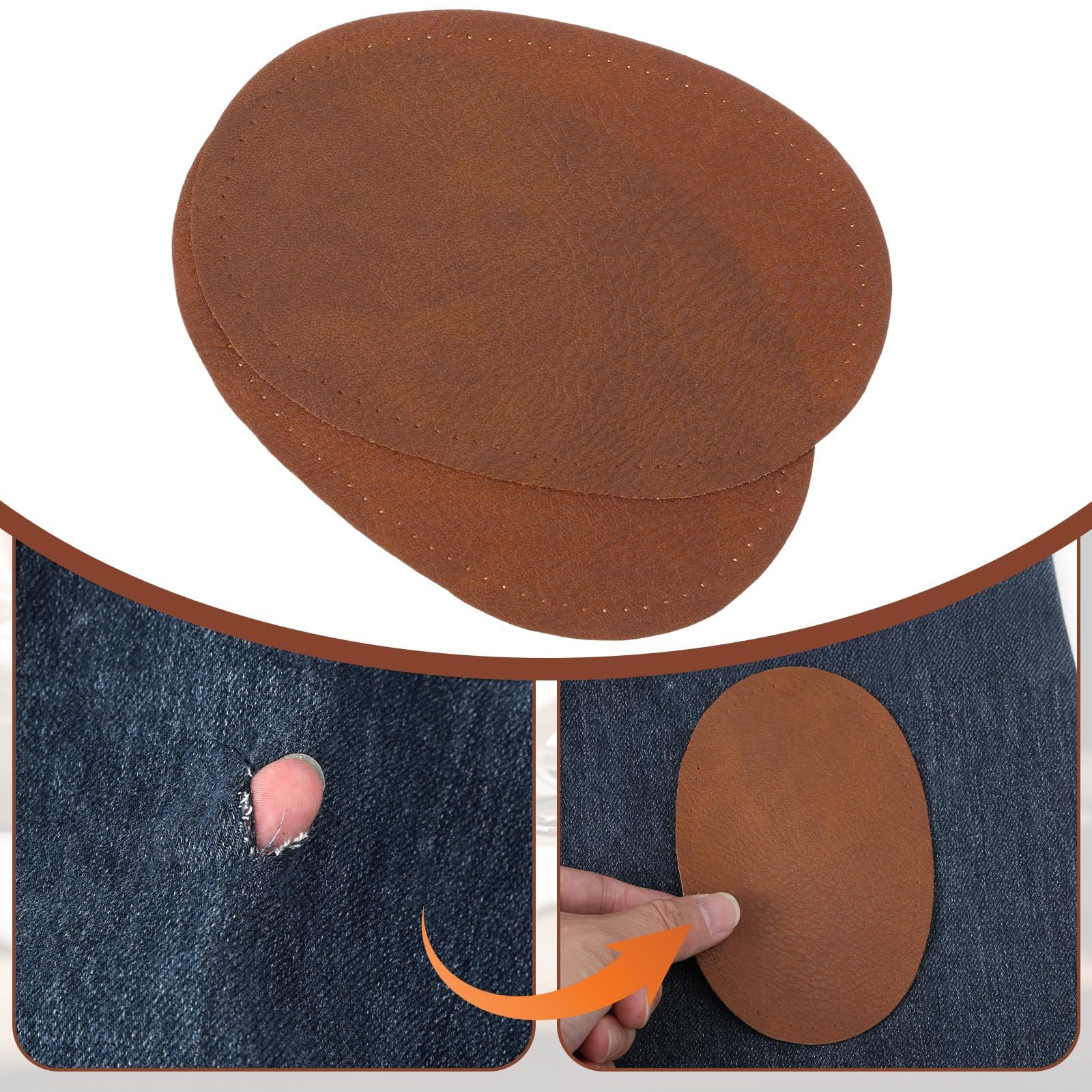 Elbow Patches, Leather Repair Patch, Elbow Patches for Jumpers, 4 Pack Oval Elbow Knee Patches - Iron-On/ Sew-On Fabric Repair Patches for Jackets, Sweaters, Jeans, DIY Clothing Accessories (2 Brown & 2 Black) 2