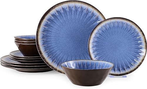 Gufaith Juego de vajilla de melamina de 12 piezas, platos y cuencos, platos de melamina, juegos de platos para exteriores, vajilla irrompible,