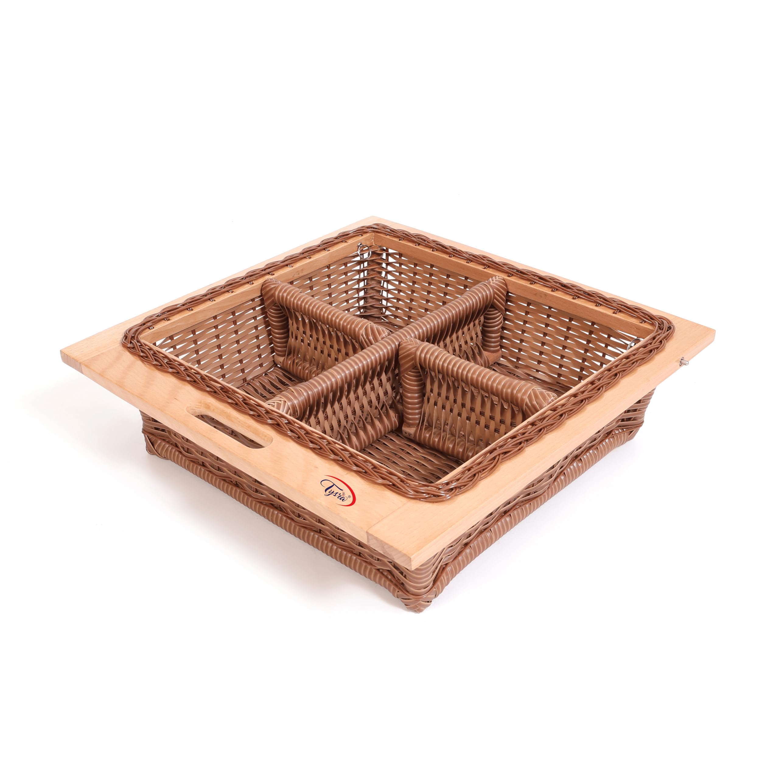 Wicker Baskets For Modular Kitchen | Wood-Pvc Pull Out Basket With Handle|Large Square Shape Storage Baskets for Onion, Potato & Fruits (22.25W(564mm)X20Lx8H Inches (Dark Brown(Double Partition)-image-11