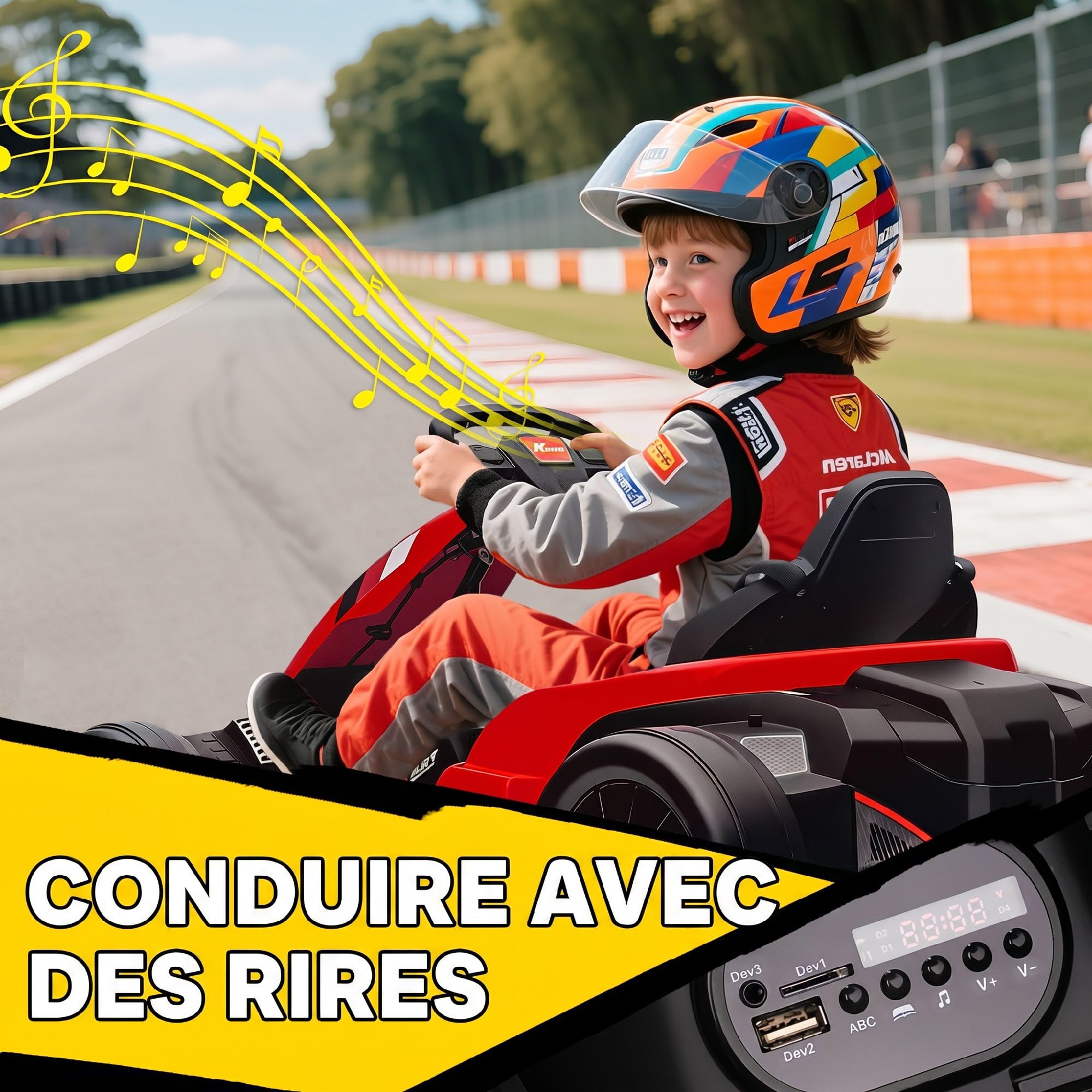 AIYAPLAY, Kart Électrique pour Enfants 24 V, Go Kart, Mode Drift, Rouge | Batterie 24V, Siège Réglable, Moteur 2x150W, Démarrage Progressif, Vitesses 6-18km/h, Harnais de Sécurité, Musique, 6-12 ans