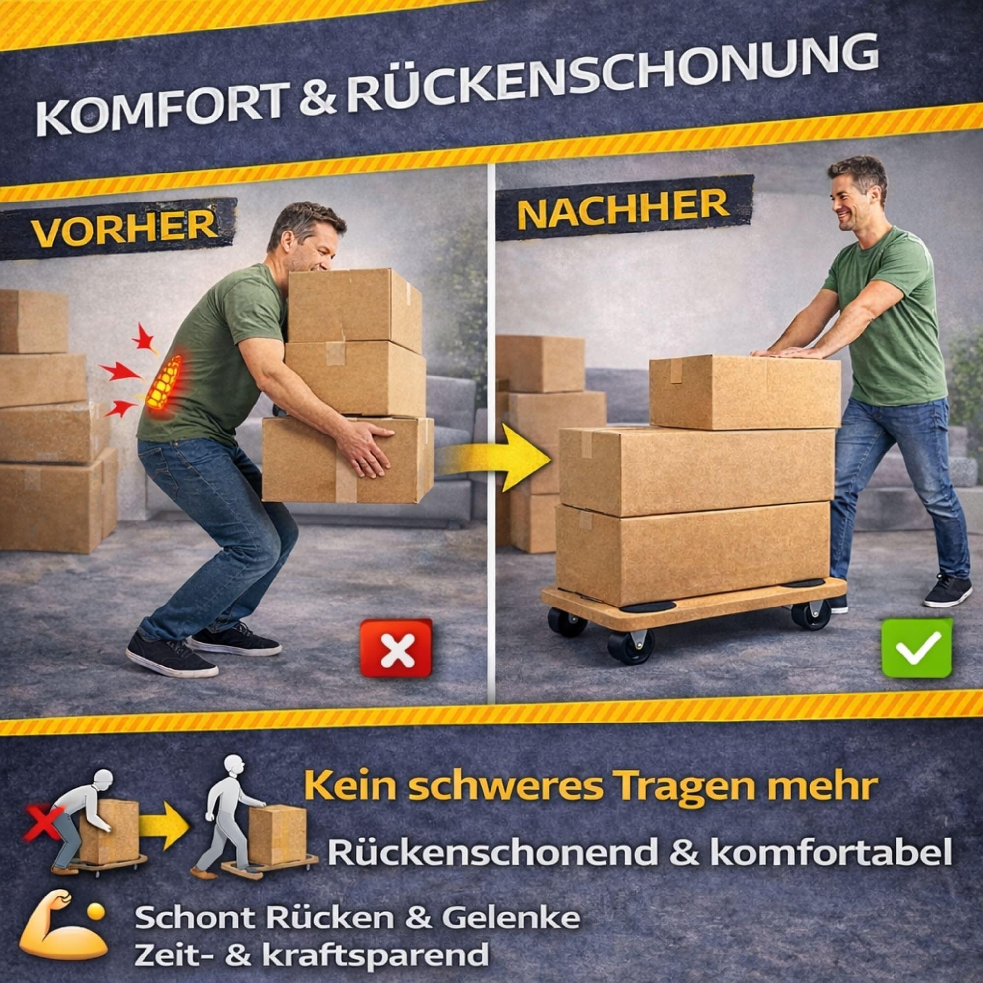 6X Rollbrett Transportroller 45 × 26 cm – bis 150 kg Tragkraft – Möbelroller aus MDF mit 4 Lenkrollen & Anti-Rutsch-Pads – Transporthilfe für Umzug, Haushalt & Werkstatt