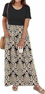 Womens Short Sleeve Loose Flowy Maxi Dresses Casual Long Dress with Pockets XS-L