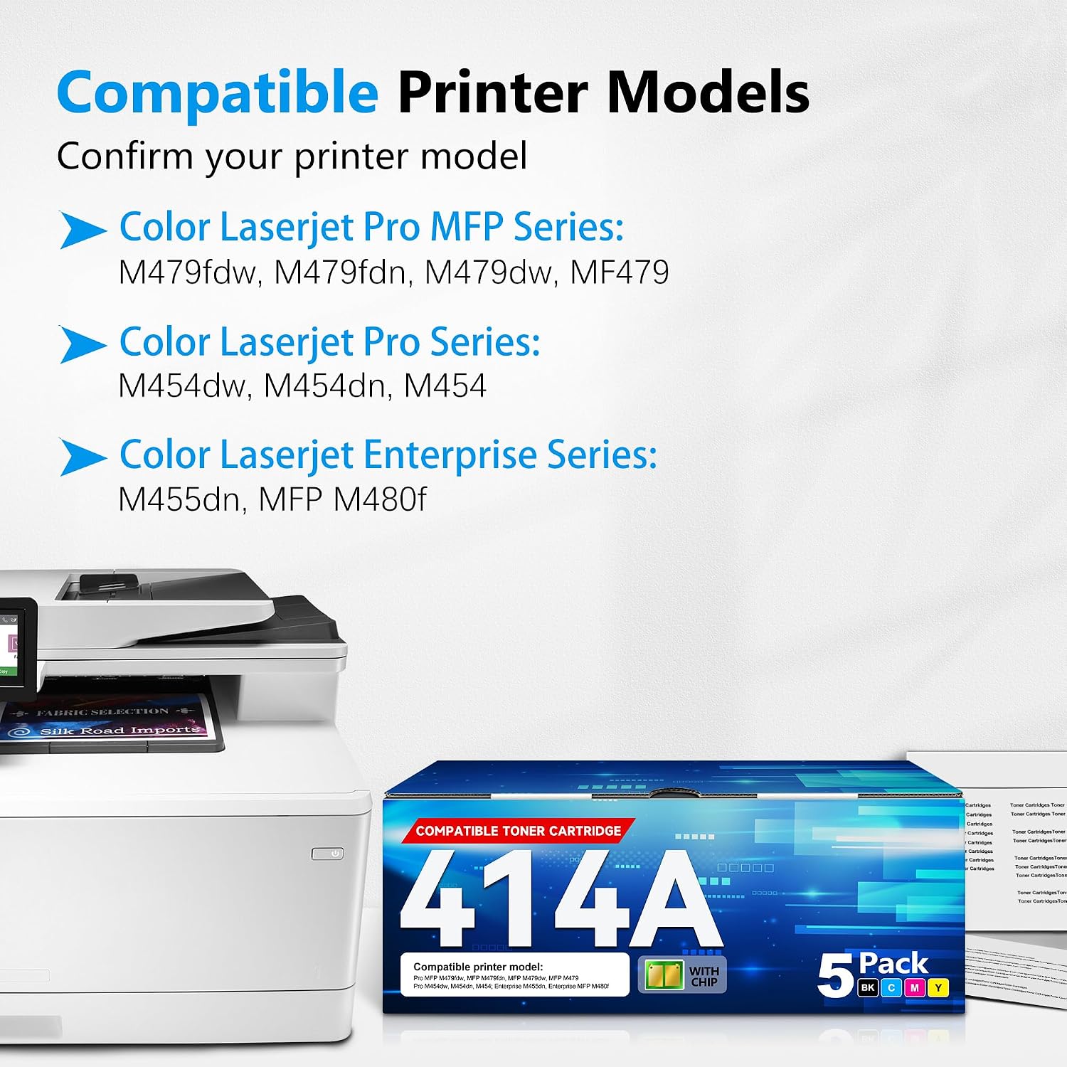 414A Toner Cartridges 6 Pack W2020A Replacement for HP 414A 414X W2020X Work for Color Pro MFP M479fdn M479fdw M454dw M454dn M454 M479 Printer | W2020A (3 Black Cyan Yellow Magenta, with Chip)