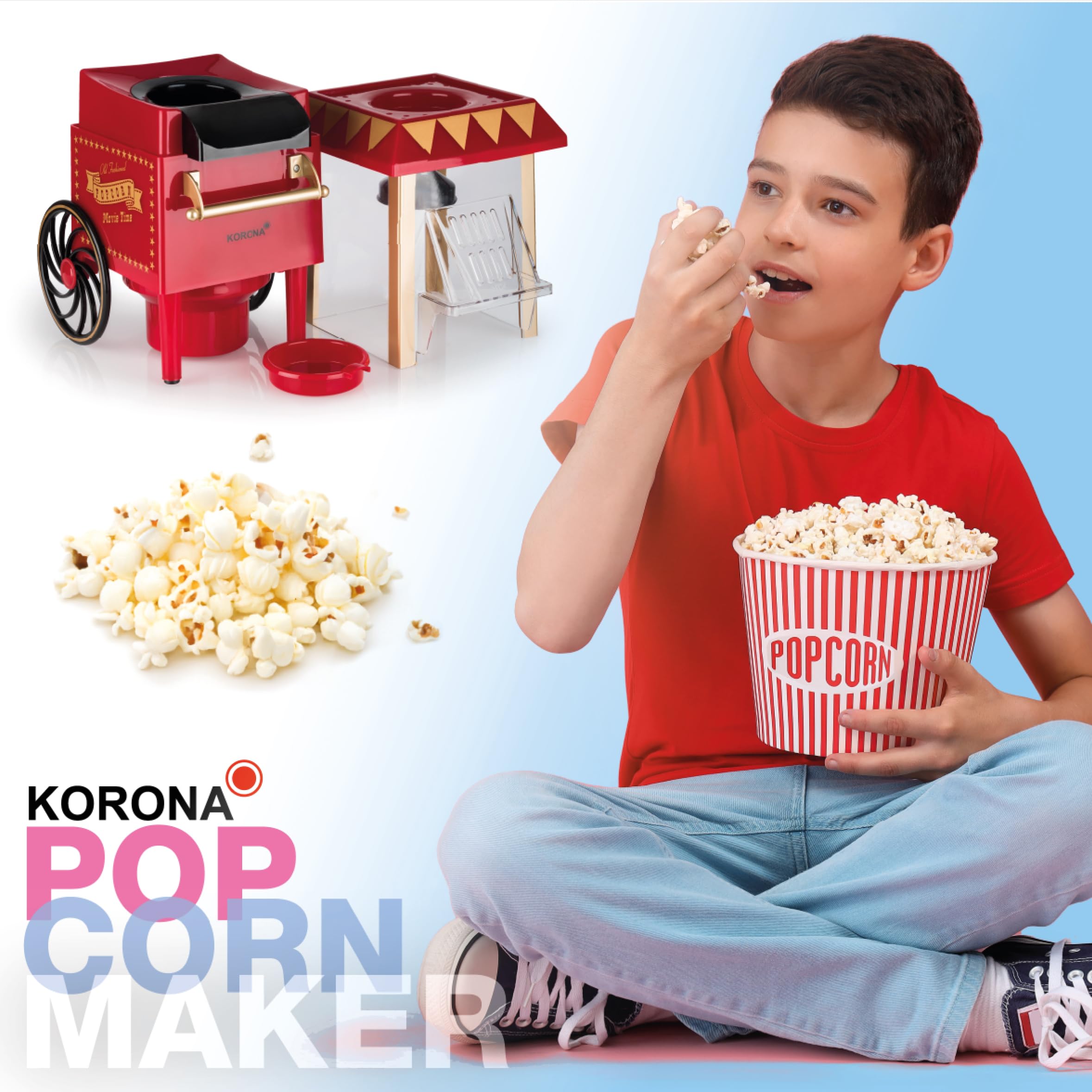 Korona 41100 Popcorn Macchina | Potente 1200 Watt | Popcorn fatti in casa per la serata del cinema a casa | Preparazione senza grassi | Design retrò