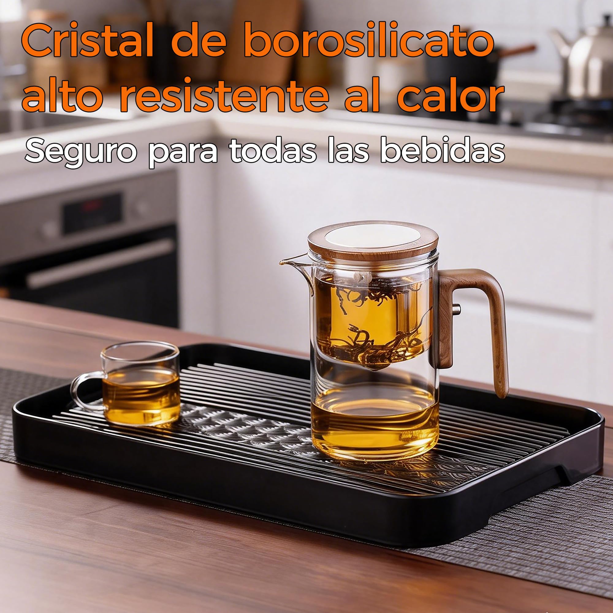 Tetera Encantada, tetera mágica para infusionar té de hojas sueltas, tetera de cristal de borosilicato resistente al calor con infusor de té, Amantes del té regalos (Transparente, 800 ml)