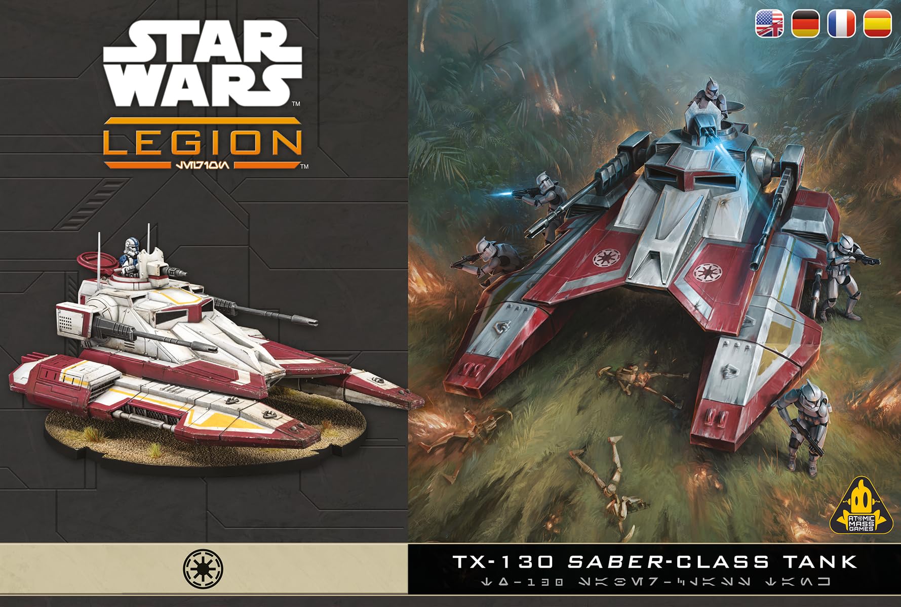 Atomic Mass Games | Star Wars Legion TX-130 Saber Tank | Espansione Di Unità, Veicolo Della Repubblica Configurabile, 10 Carte Miglioria | 2 Giocatori | 90 Min