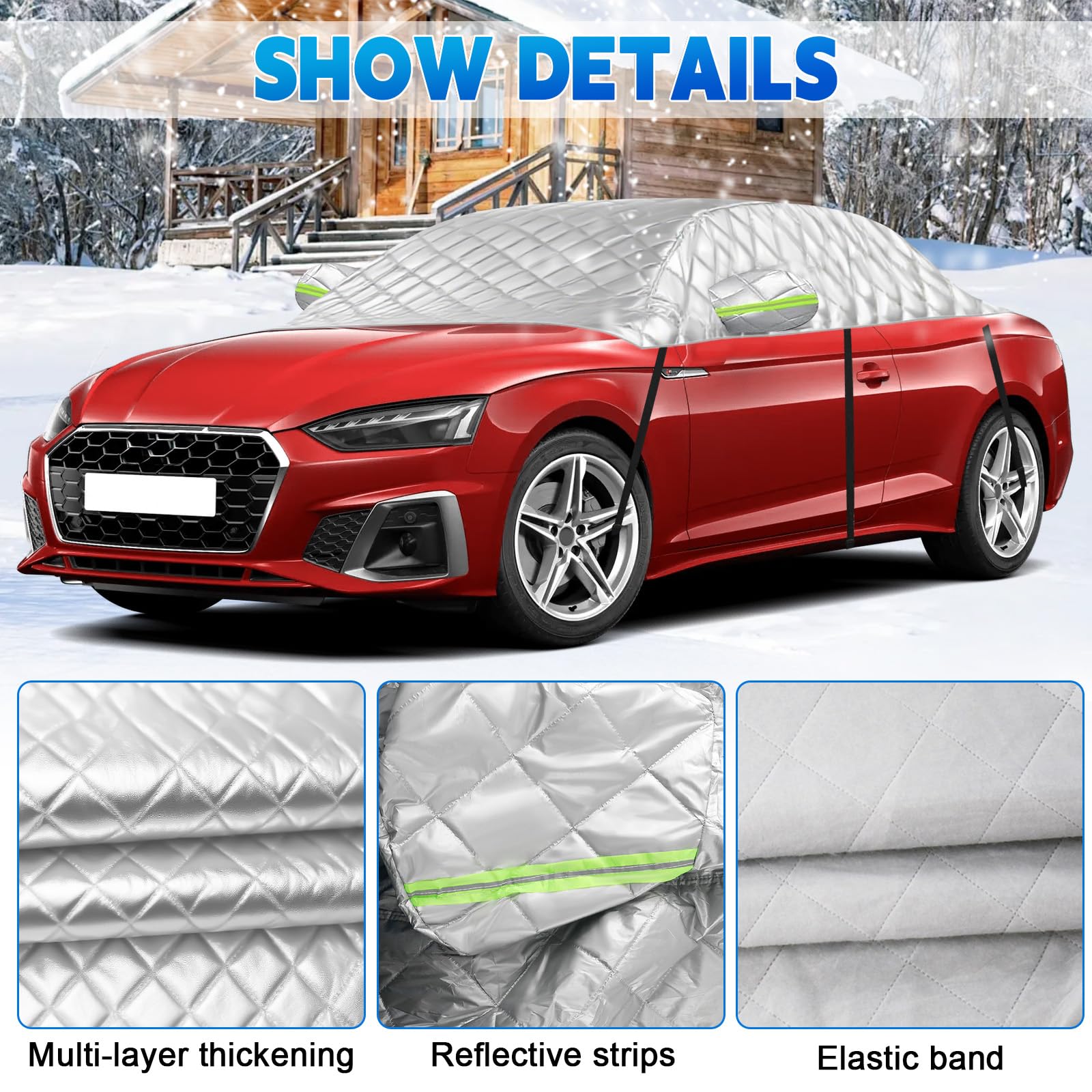 Halbe Autoabdeckung Ersatz für Audi A5/S5/RS5 Cabriolet 2007-2023, Passgenaue Softtop-Dachschutz-Autoabdeckung Wasserdicht, Verdickte Halbe Garage, Anti-Hagel und Anti-Schnee