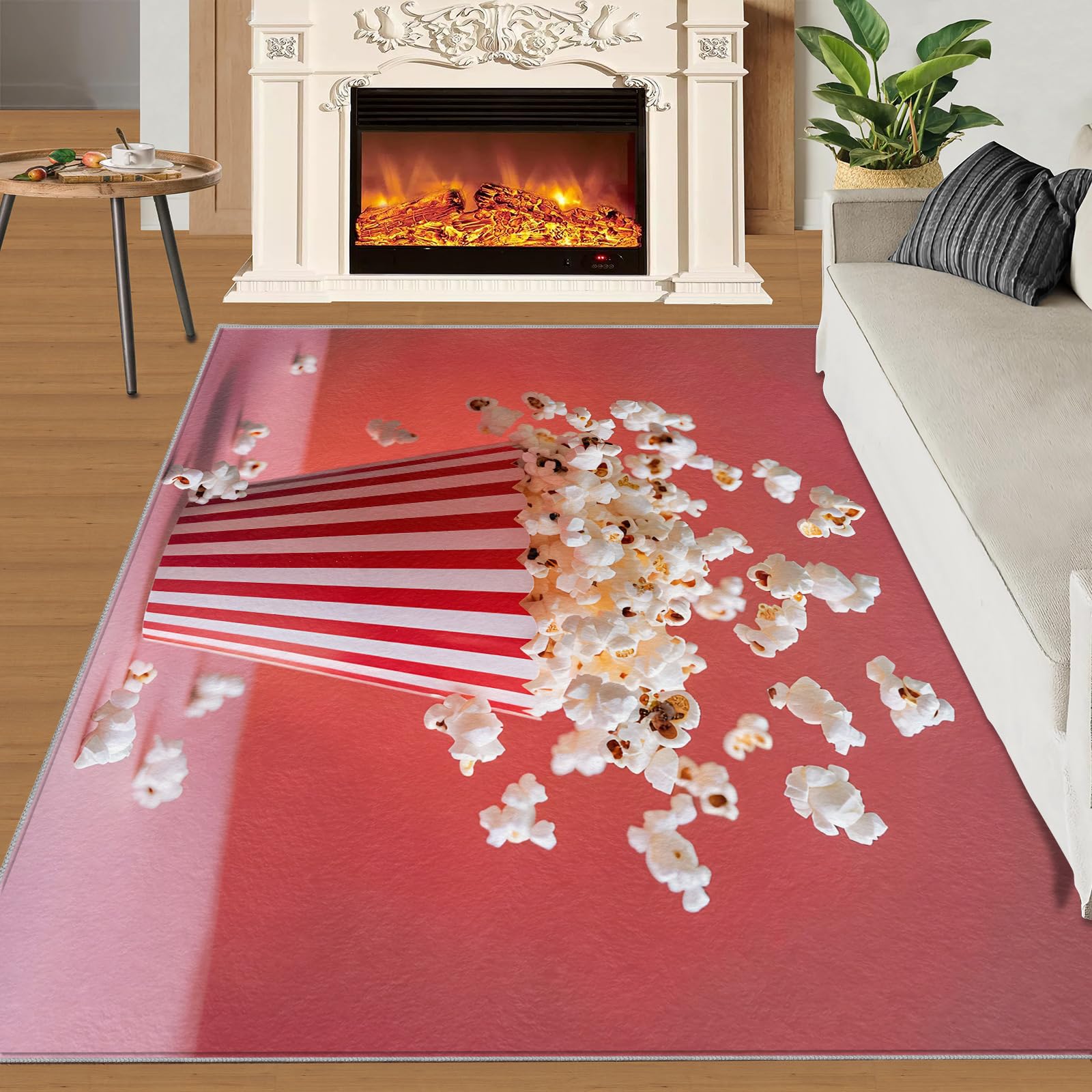 XEODIAT Fun Popcorn Spill Area Rugs Classic Red and White Stripes Easy Clean Floor Carpet for Bedroom Living Room Indoor Carpet Nursery Room Home Decor Aesthetic Rug 180 x 240 cm