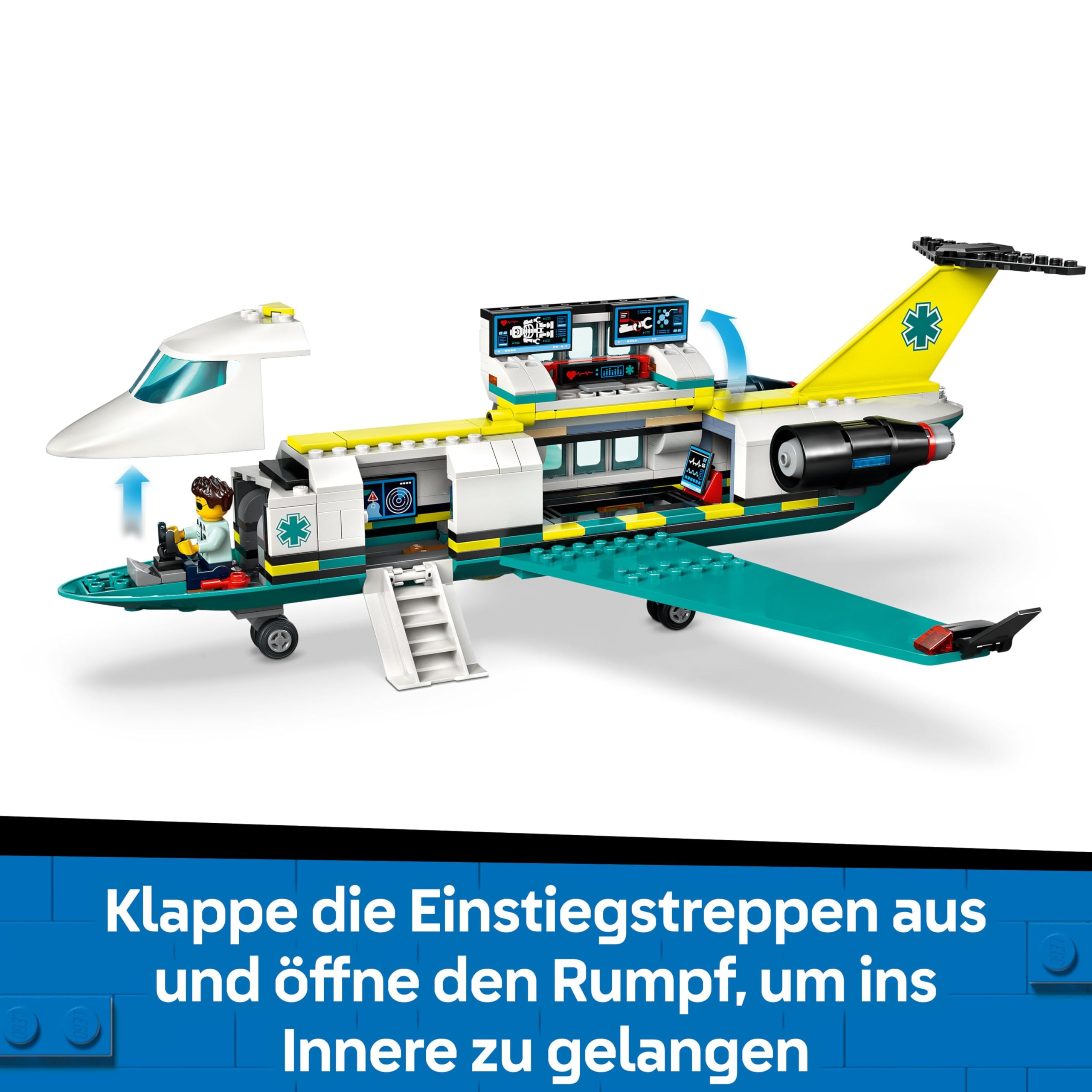 LEGO City Notfallrettungsflugzeug – Set mit Flieger, Schneemobil und 4 Mini-Figuren: Rettungssanitäter, Pilot, Arzt und Skifahrer – tolles Geschenk für Kinder ab 6 Jahren – 60465