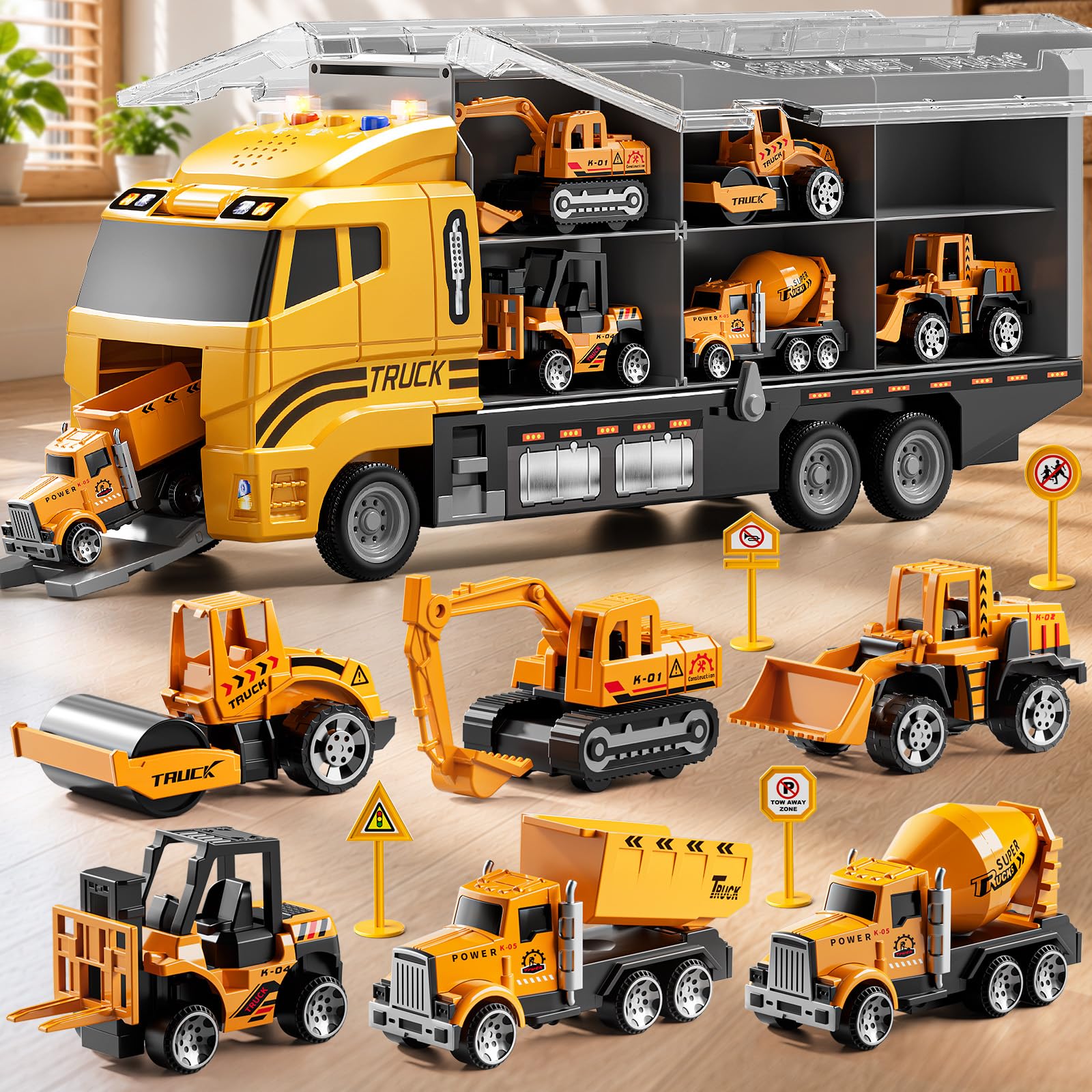 XINNOVEL Carrier Truck Toddlers Toys for 3 4 5 6 7 Years Old Boys, Toy Truck Transport Car & Die-Cast Car and Play Mat, Construction Toys Birthday Gifts for Kids 3 4 5 6 7 8+ Years Old Boys Girls