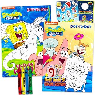 Spongebob Dot to Dot Coloring Book Set - Bundle with 2 Spongebob Connect The Dot Coloring Books Plus Stickers, Crayons, More | Spongebob Squarepants Activity Book