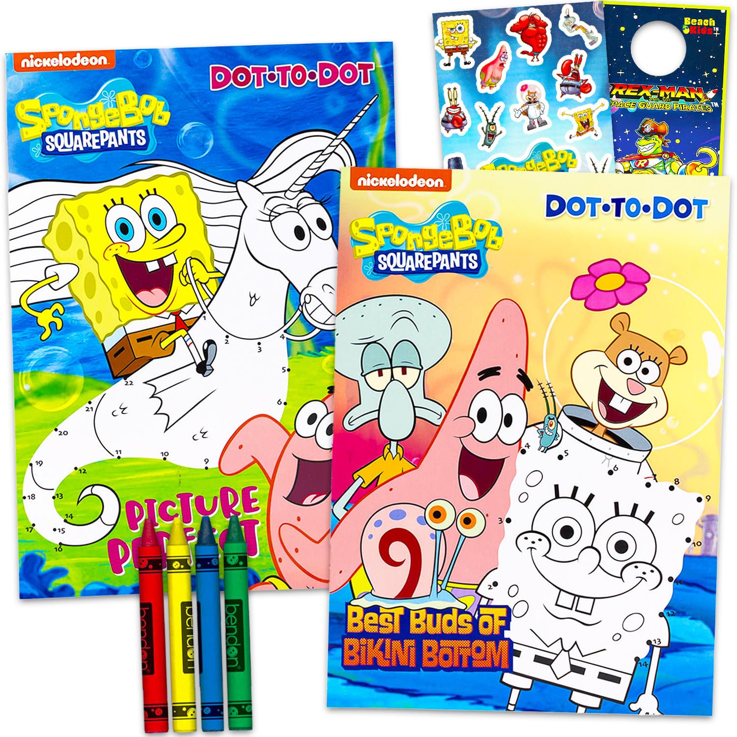 Nickelodeon Boys Multicolor Spongebob Dot To Dot Coloring Book Set - Bundle With 2 Spongebob Connect The Dot Coloring Books Plus Stickers, Crayons, More | Spongebob Squarepants Activity Book