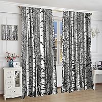 Vista 4 de Cortinas opacas de abedul blanco y negro, bosque de abedul blanco, decoración abstracta del tronco, cortina de puerta para dormitorio, baño, sala