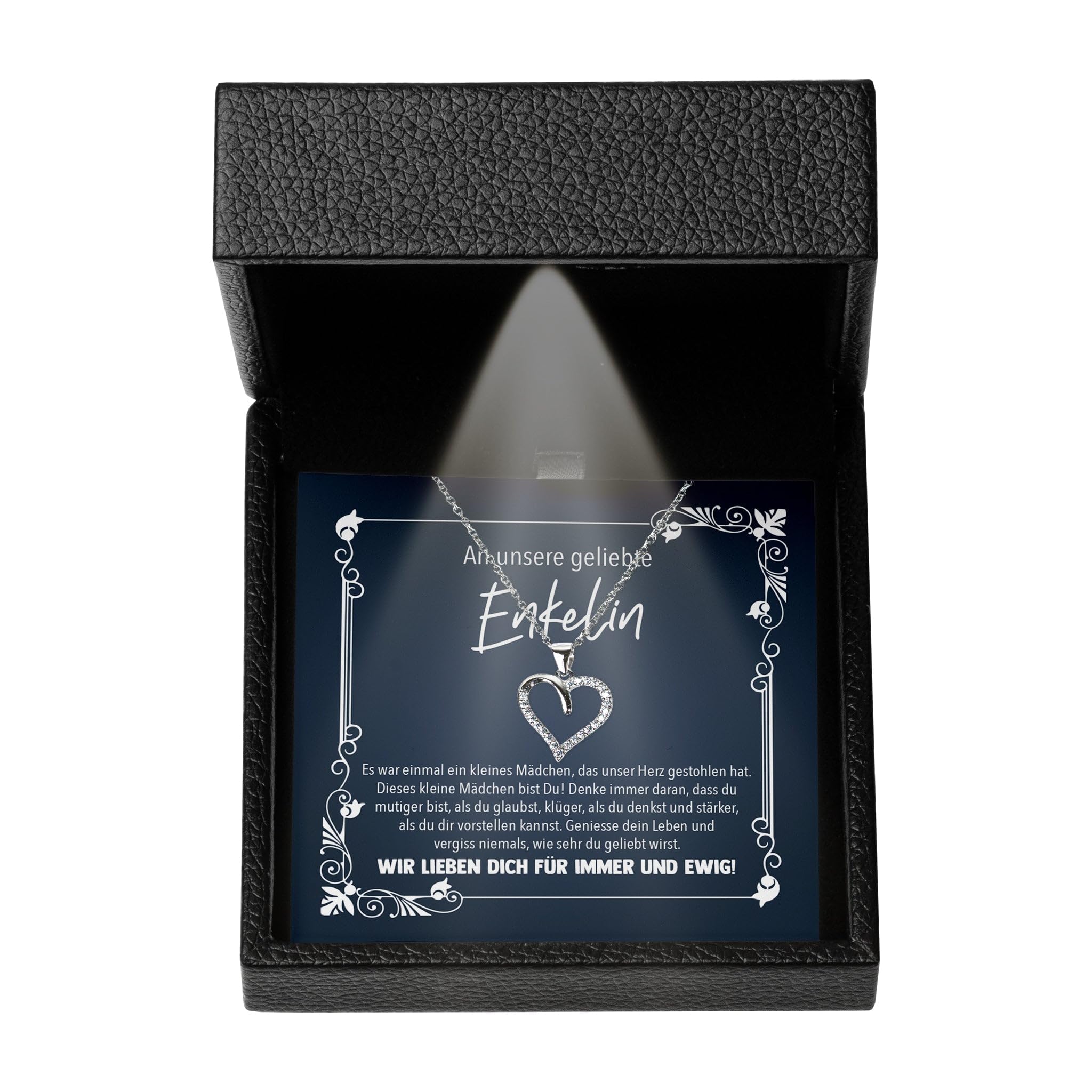Enkelin Geschenk von Oma Opa - Mädchen Schmuck Frauen Silber 925/000 Herz Halskette - Konfirmation Firmung 18. Geburtstag Weihnachten Abitur Bachelor Master - Karte Premium LED Licht Etui