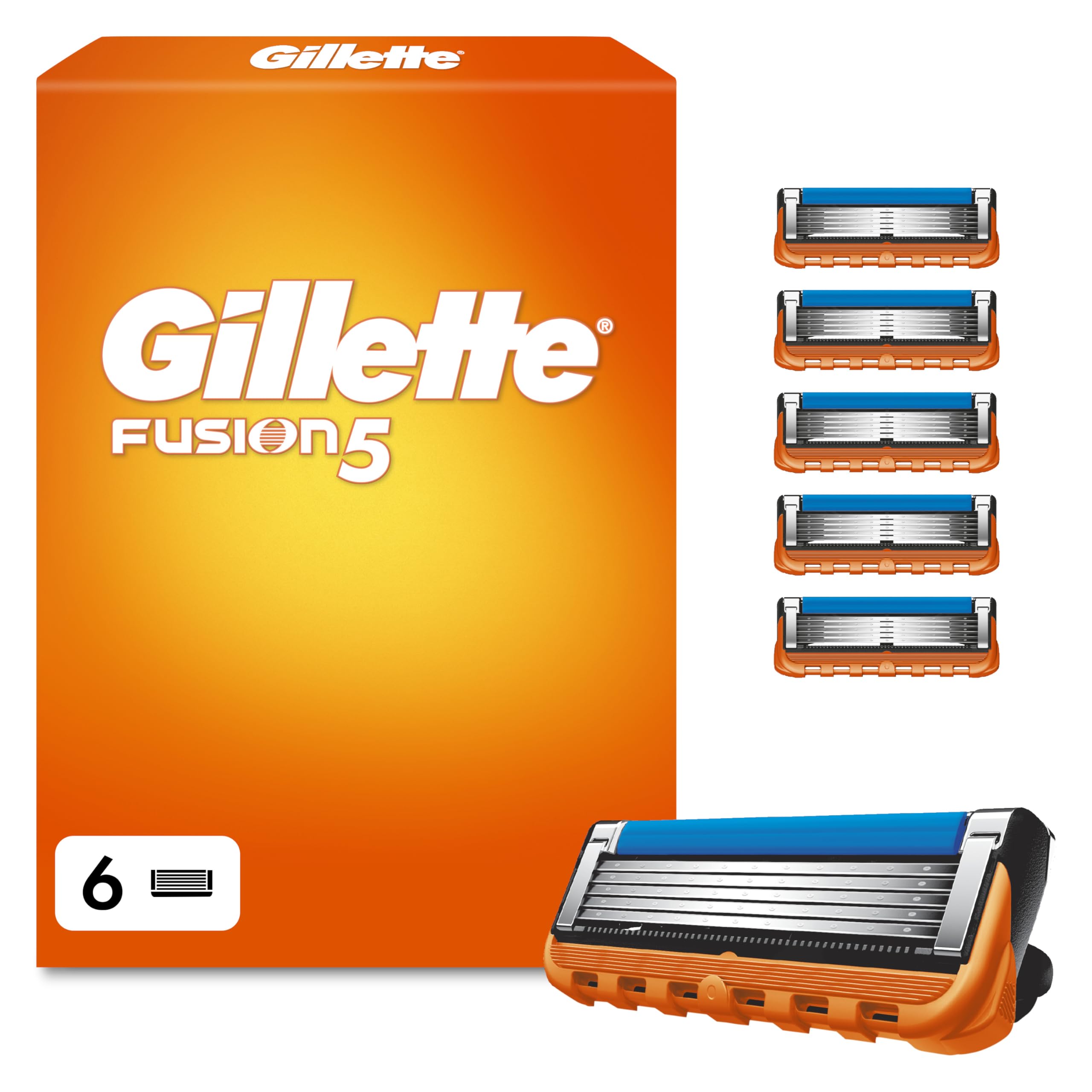 Gillette Recharges De Rasoir Fusion5 pour Hommes, Pack De 6, authentiques, Cartouches avec Bande Lubrifiante Et 5 Lames pour Un Rasage Manuel Efficace, Compatibles avec Les Manches De La Série Fusion