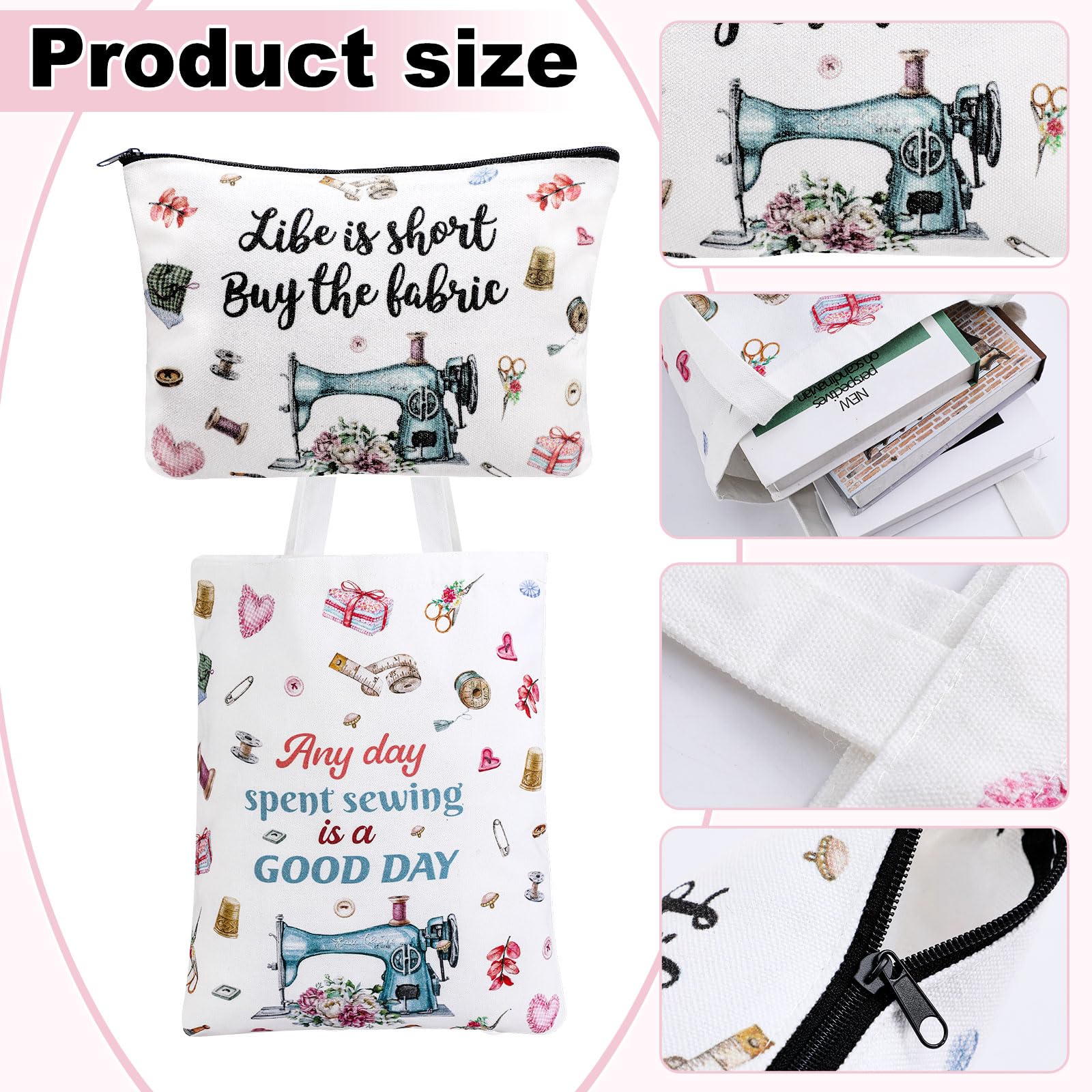 Dansydaisy 6 piezas de regalos de costura rosa con vaso de 20 onzas, taza de acero inoxidable, bolsa de cosméticos, calcetines, llavero, cuaderno de bobina, regalos divertidos de costura para mujeres