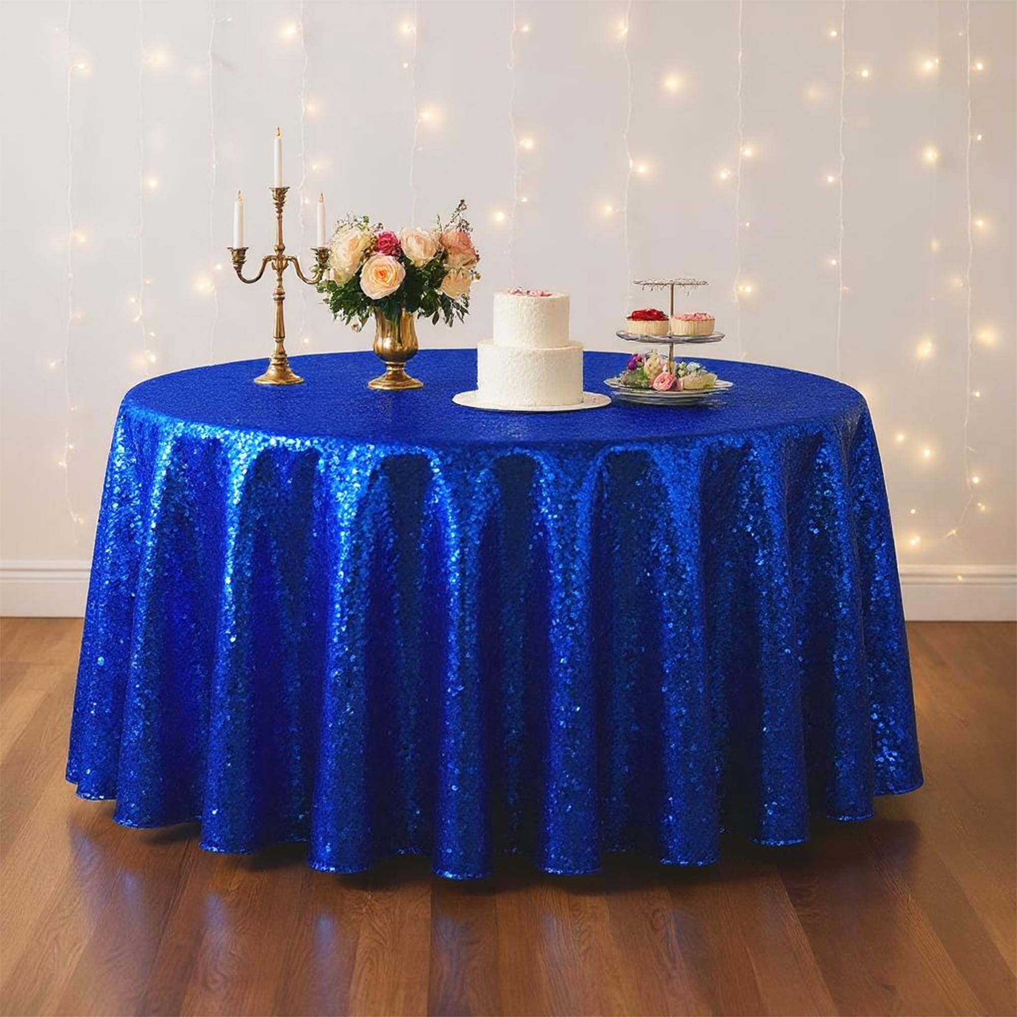 Nappe de table ronde bleu roi WedDecor à paillettes lot de 5 pour couvrir vos tables de fête