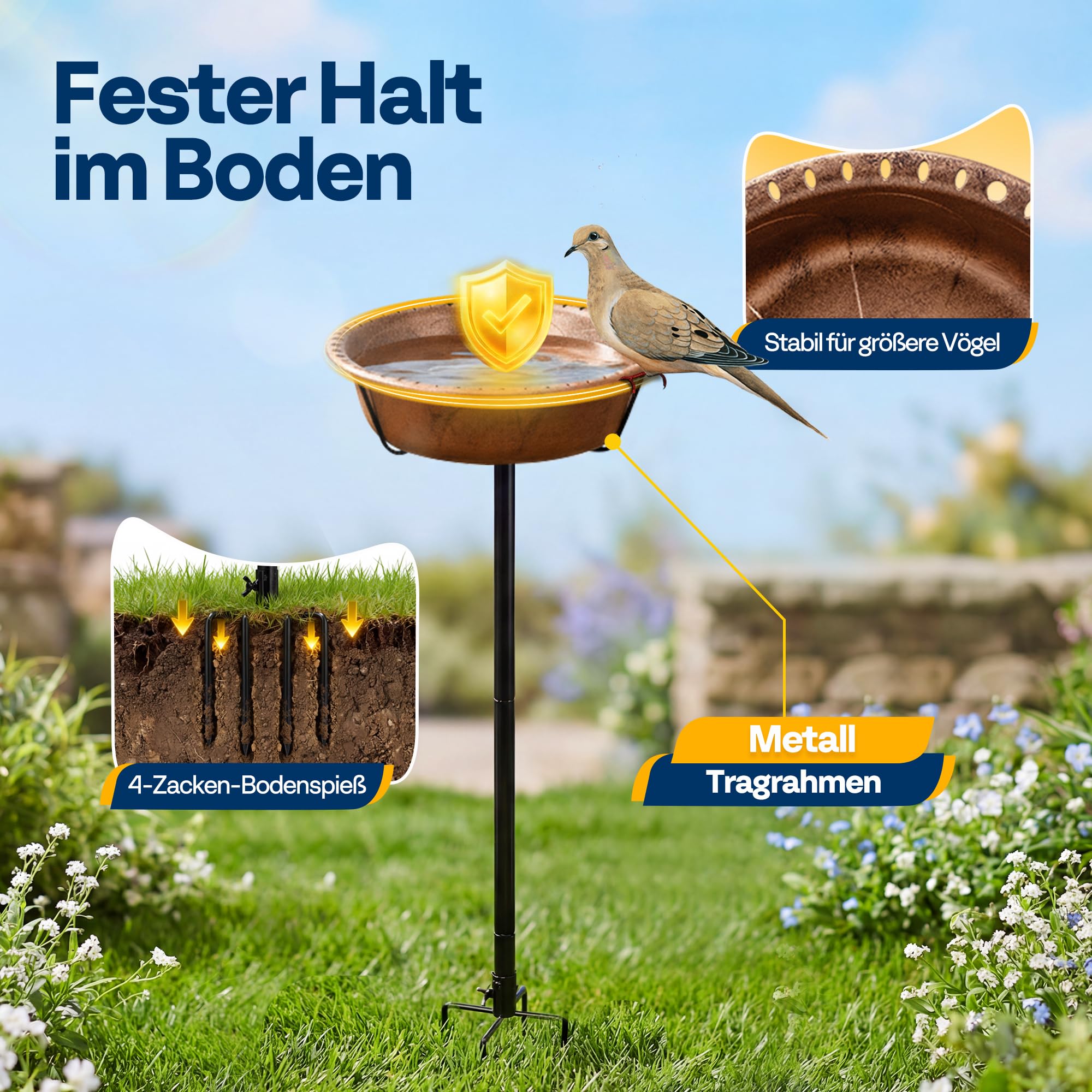 VIVOHOME Vogelbad für den Garten,Vogeltränke Stehend,35In Metall Vintage Freistehendes Vogelbad mit,Vogeltränke Groß Frostsicher Winterfest (Antike Bronze)