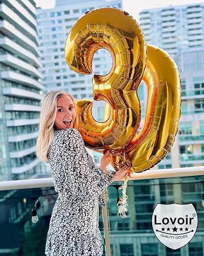 Miniatura 10 de Lovoir Globo rosa intenso de 40 pulgadas, 30 dígitos gigantes, de papel de aluminio de Mylar para helio, globos de color rosa intenso para fiesta de