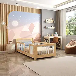 Cama Infantil Solteiro Montessoriano Wave com Rattan Casatema Branco/Natural