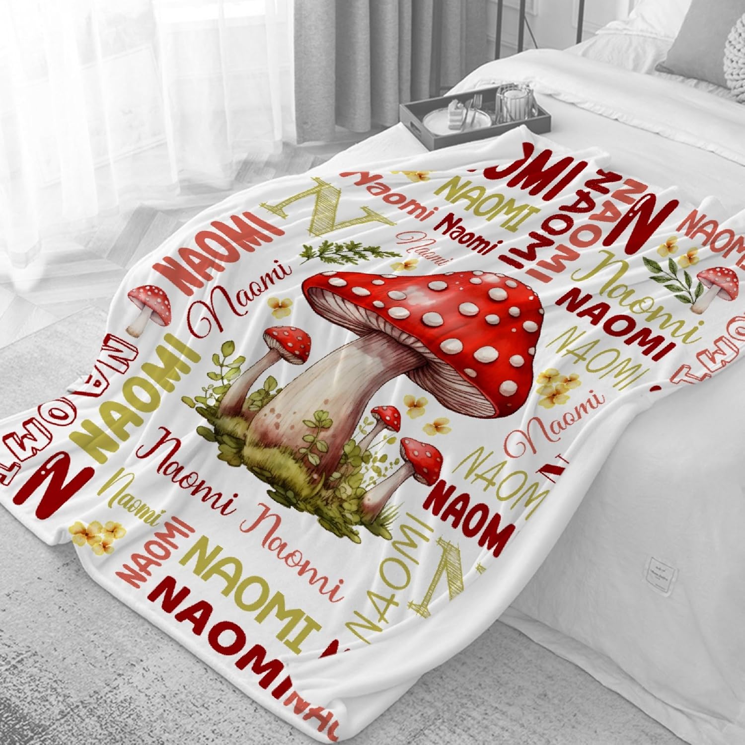 Personalized Mushroom Gifts Blanket for Women with Name, Custom Mushroom with Name Blankets for Girls Boys, Gifts for Animal Lover, Throw Soft Warm Flannel Blanke - 40"x50"for Kids/Baby