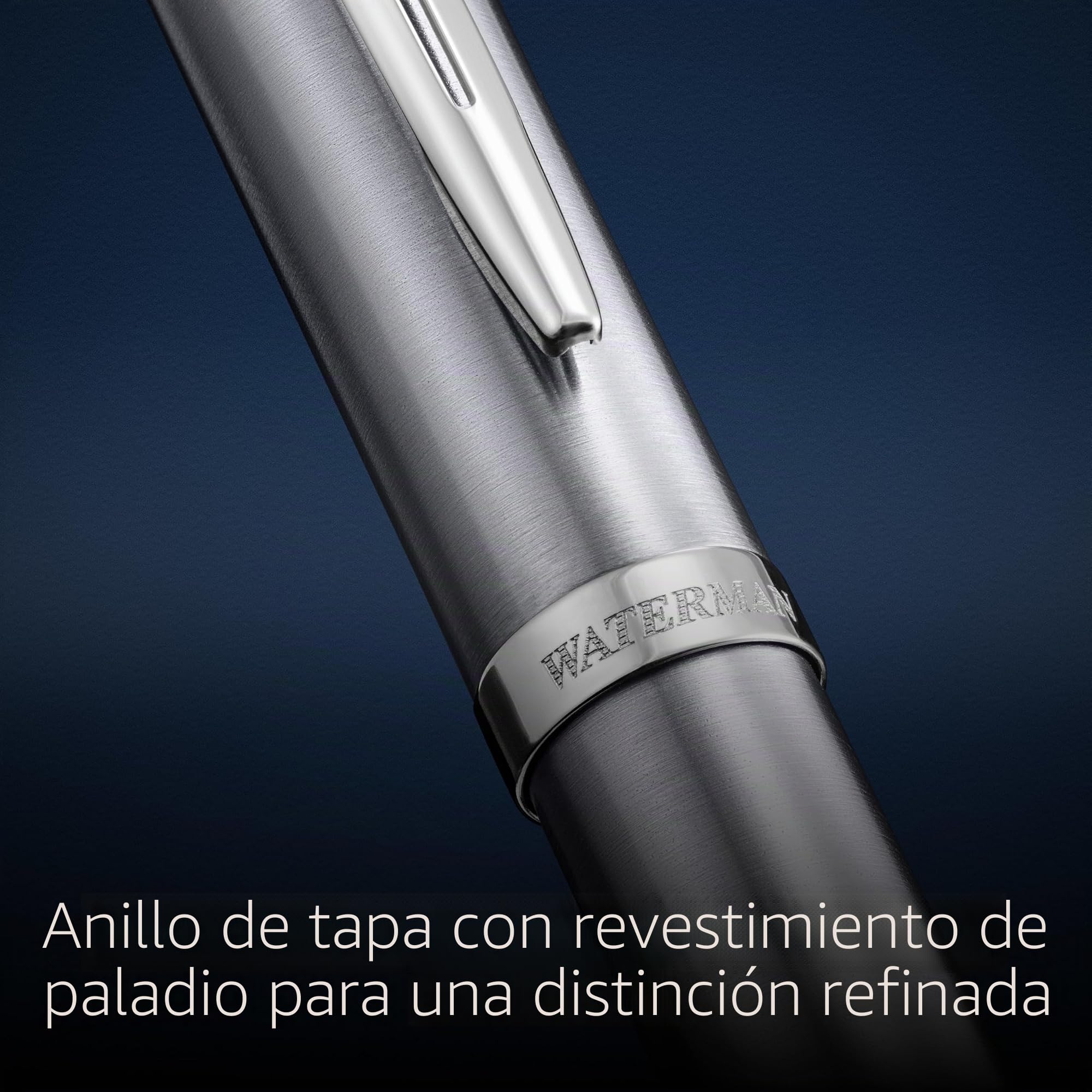 Waterman Impression Pluma estilográfica | Plumín fino con recarga de tinta azul | Acero inoxidable con adornos chapados en paladio | Caja de regalo