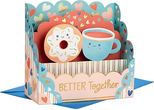 Hallmark Paper Wonder Better Together - Tarjeta desplegable (café y donas) para aniversario, día más dulce, amor