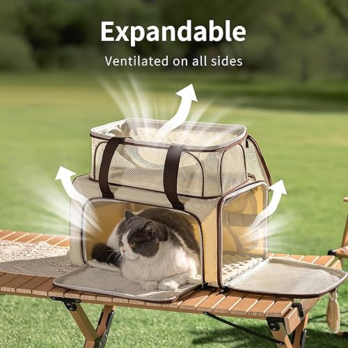 Miniatura 2 de Transportador de mascotas aprobado por aerolíneas para gatos, transportador de perros expandible de lados suaves para gatos pequeños y perros